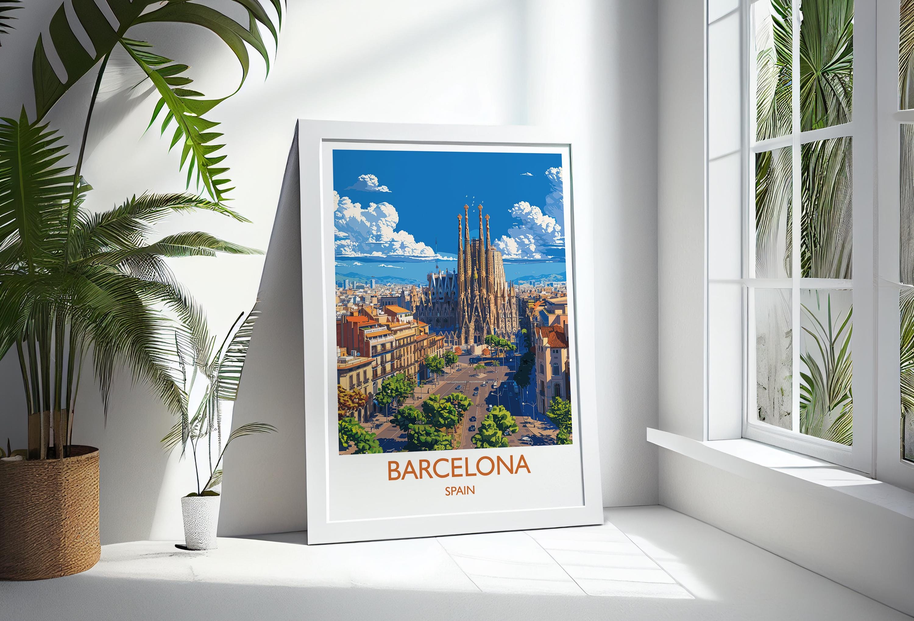 Barcelona Travel Print, Travel Poster of Barcelona, Spain Poster, Barcelona Wall Art Lovers Gift, Spain Art NQ Media Designs