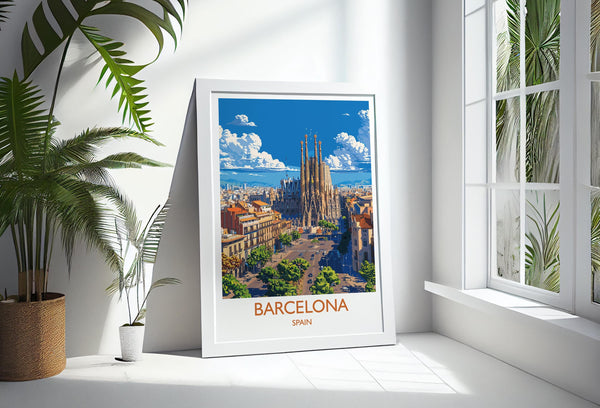 Barcelona Travel Print, Travel Poster of Barcelona, Spain Poster, Barcelona Wall Art Lovers Gift, Spain Art