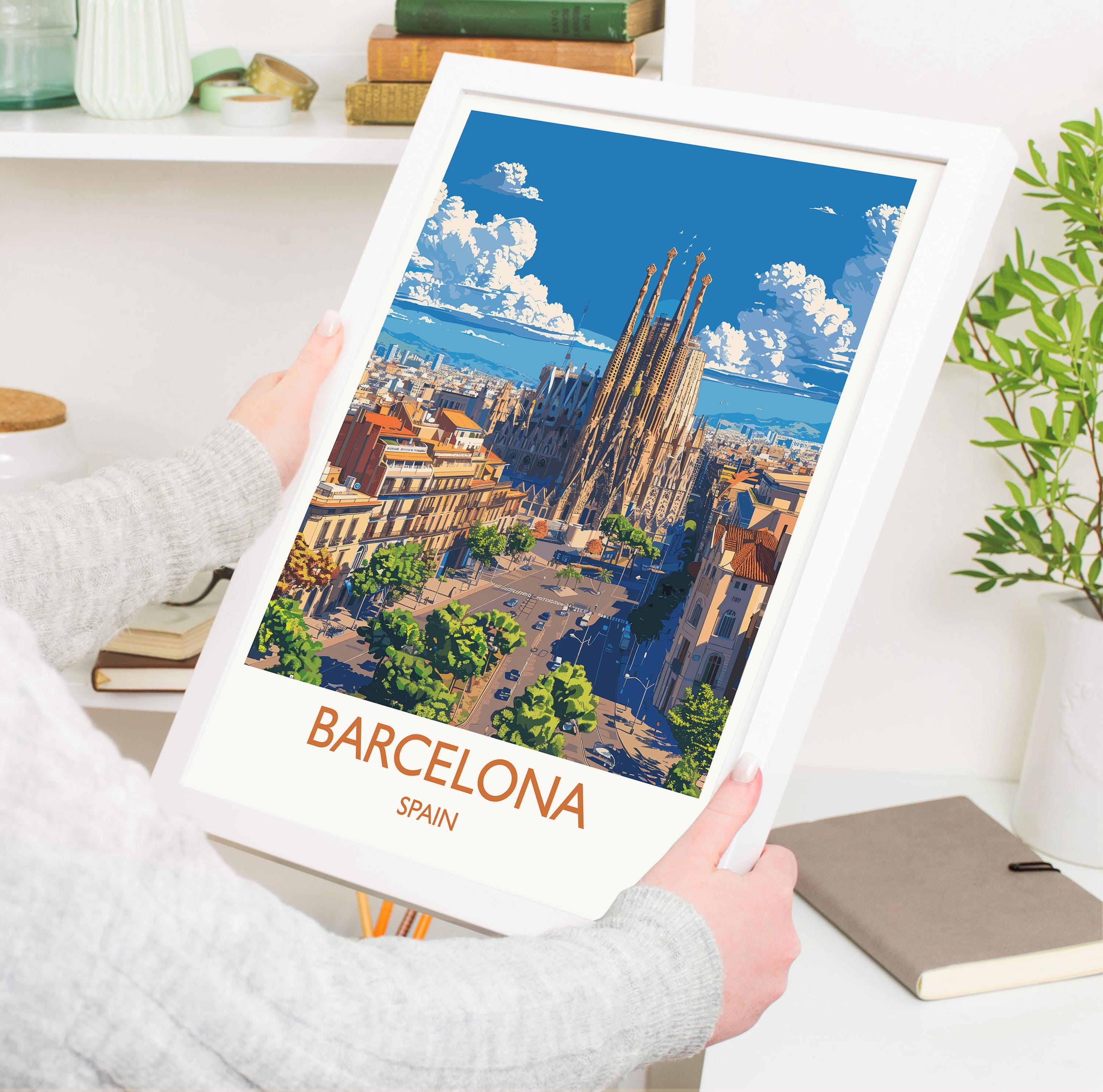 Barcelona Travel Print, Travel Poster of Barcelona, Spain Poster, Barcelona Wall Art Lovers Gift, Spain Art NQ Media Designs