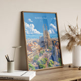 Barcelona Travel Poster, Travel Print of Barcelona, Spain Poster, Barcelona Wall Art Lovers Gift, Spain Art NQ Media Designs