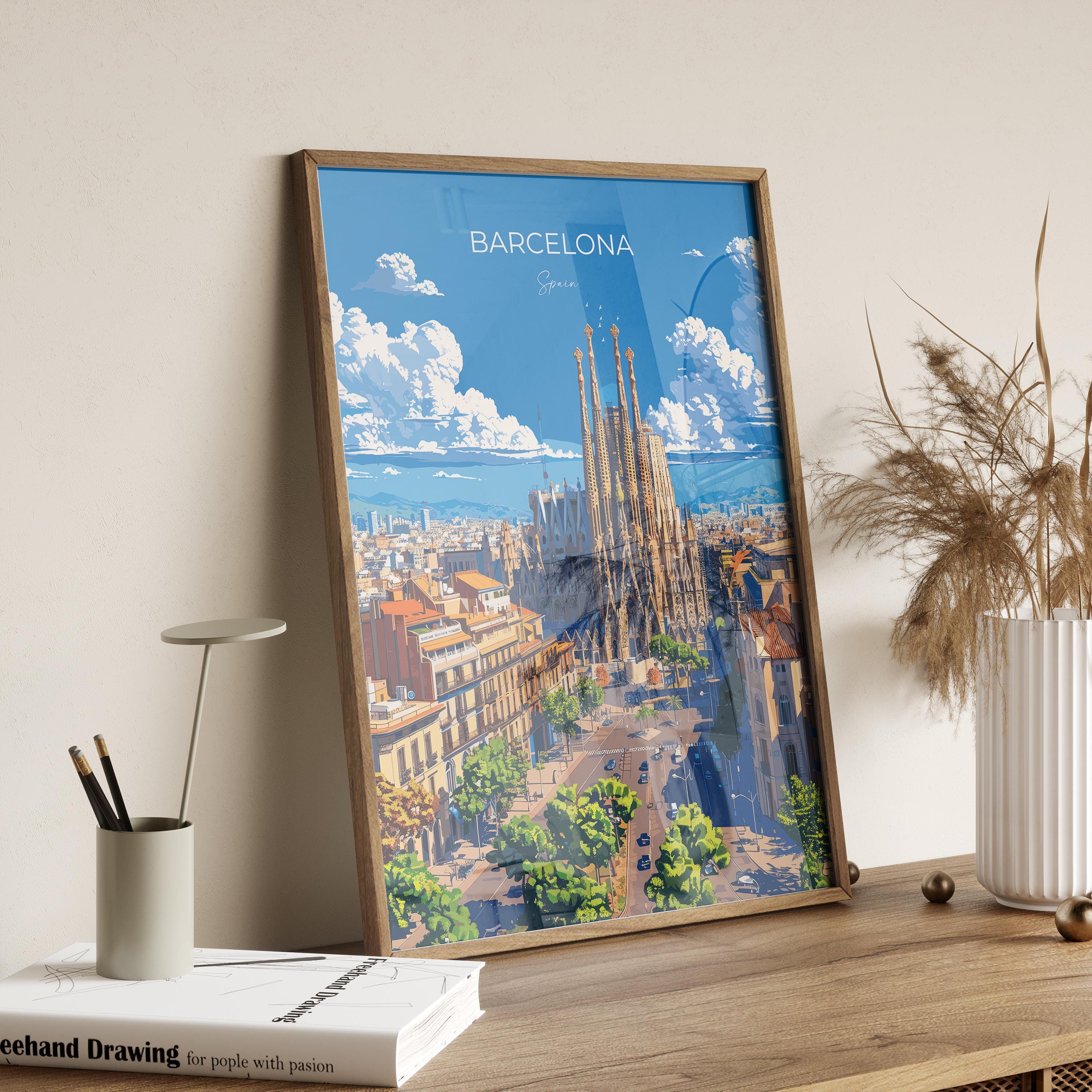 Barcelona Travel Poster, Travel Print of Barcelona, Spain Poster, Barcelona Wall Art Lovers Gift, Spain Art NQ Media Designs