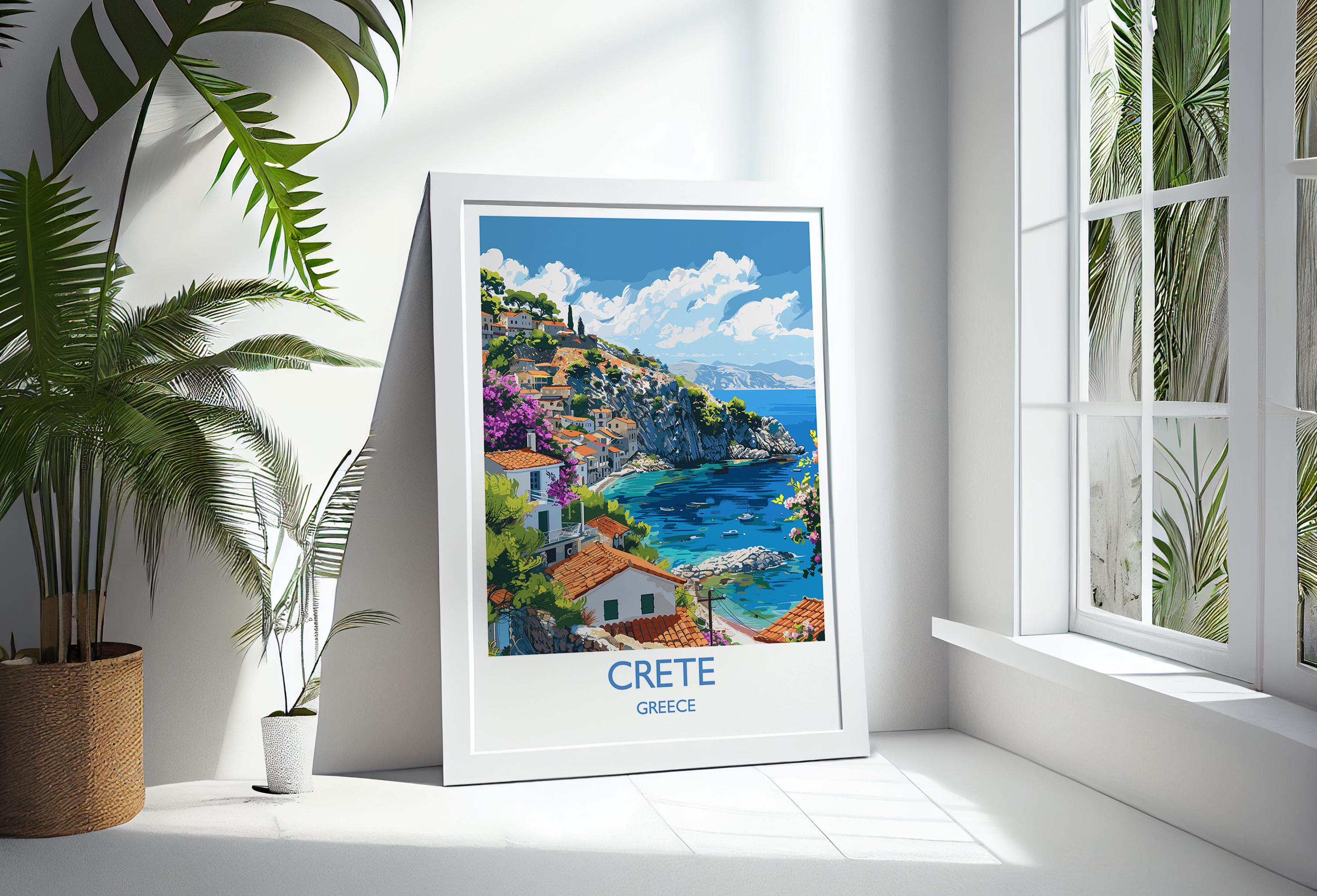 Crete Travel Print, Travel Poster of Crete, Greece Gift, Greek Islands Art Lovers Gift, Crete Gift Art, Wall Art Print NQ Media Designs