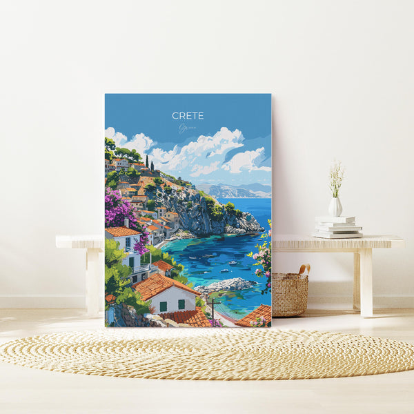 Crete Travel Poster, Travel Print of Crete, Greece Gift, Greek Islands Art Lovers Gift, Crete Gift Art, Wall Art Print