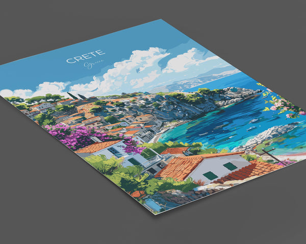 Crete Travel Poster, Travel Print of Crete, Greece Gift, Greek Islands Art Lovers Gift, Crete Gift Art, Wall Art Print