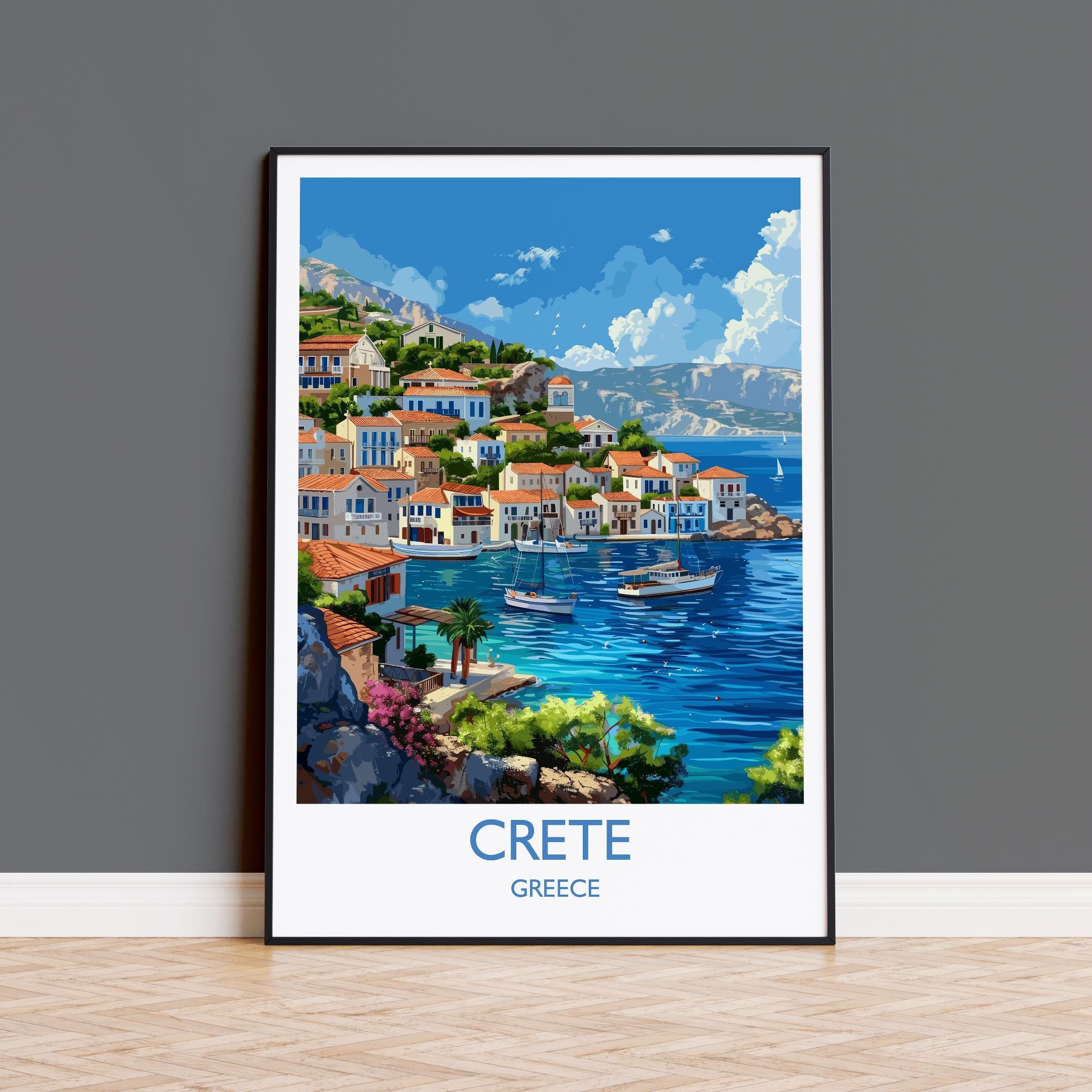 Crete Travel Print, Travel Poster of Crete, Greece Gift, Greek Islands Art Lovers Gift, Crete Gift Art, Wall Art Print NQ Media Designs