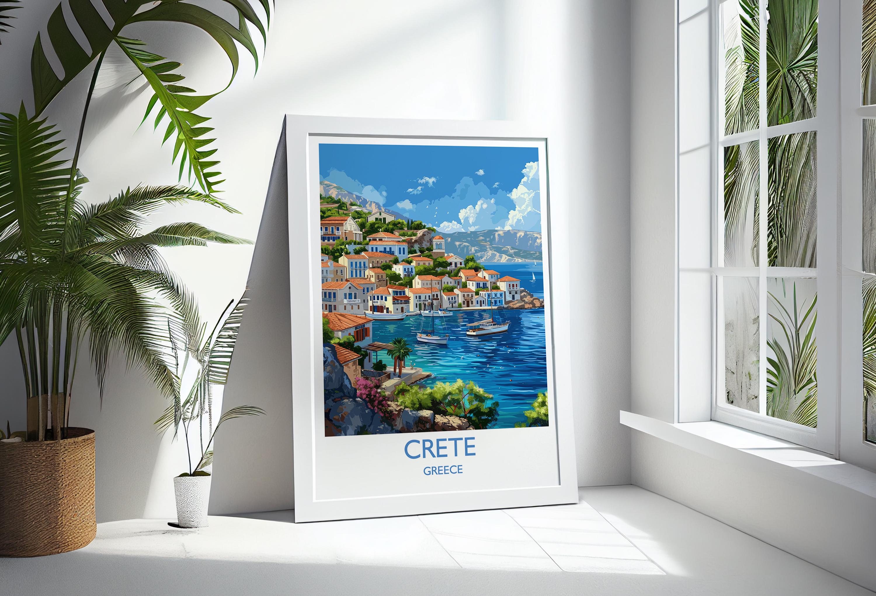 Crete Travel Print, Travel Poster of Crete, Greece Gift, Greek Islands Art Lovers Gift, Crete Gift Art, Wall Art Print NQ Media Designs