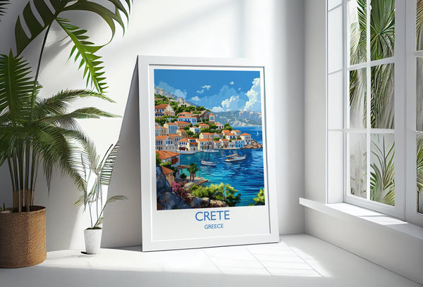 Crete Travel Print, Travel Poster of Crete, Greece Gift, Greek Islands Art Lovers Gift, Crete Gift Art, Wall Art Print