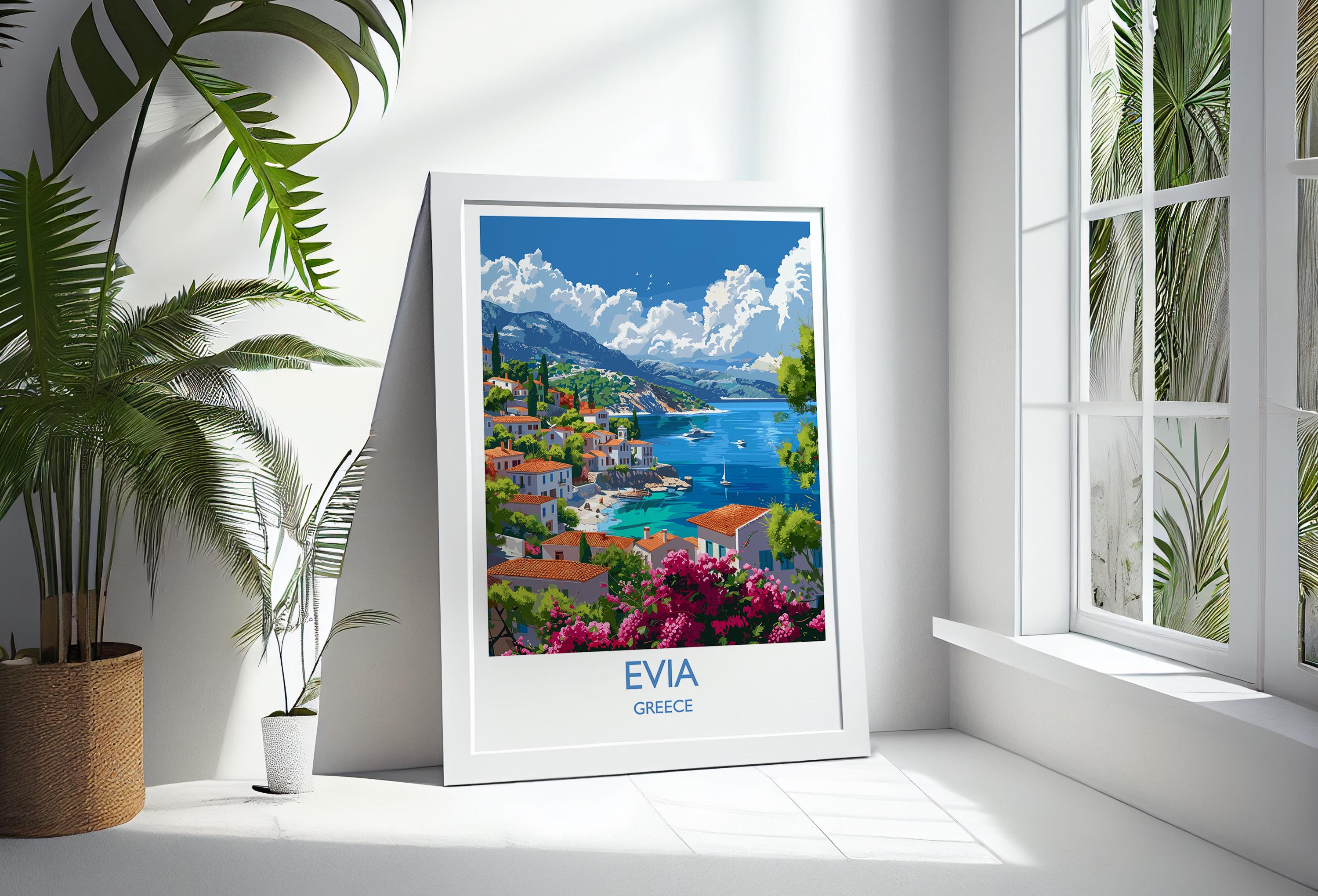 Evia Travel Print, Travel Poster of Evia, Greece Gift, Greek Islands Art Lovers Gift, Evia Gift Art, Wall Art Print NQ Media Designs