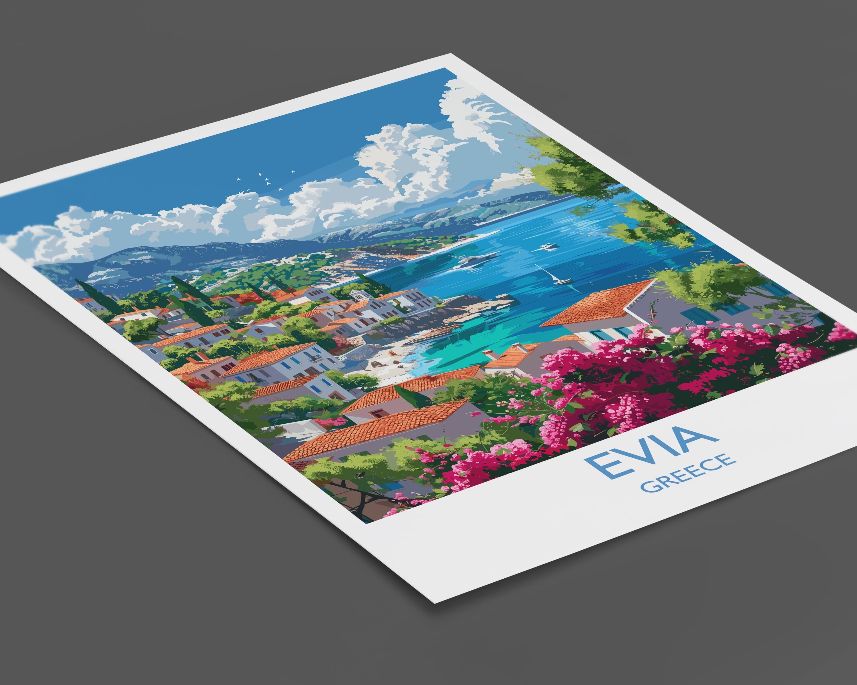 Evia Travel Print, Travel Poster of Evia, Greece Gift, Greek Islands Art Lovers Gift, Evia Gift Art, Wall Art Print NQ Media Designs