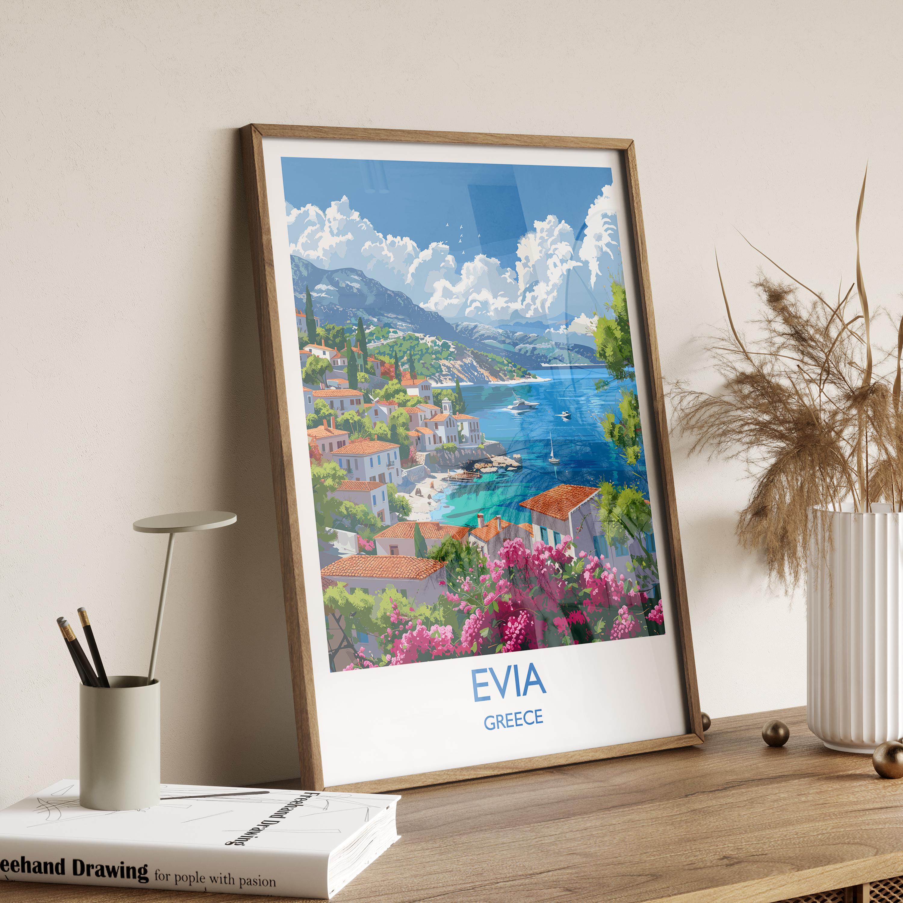 Evia Travel Print, Travel Poster of Evia, Greece Gift, Greek Islands Art Lovers Gift, Evia Gift Art, Wall Art Print NQ Media Designs