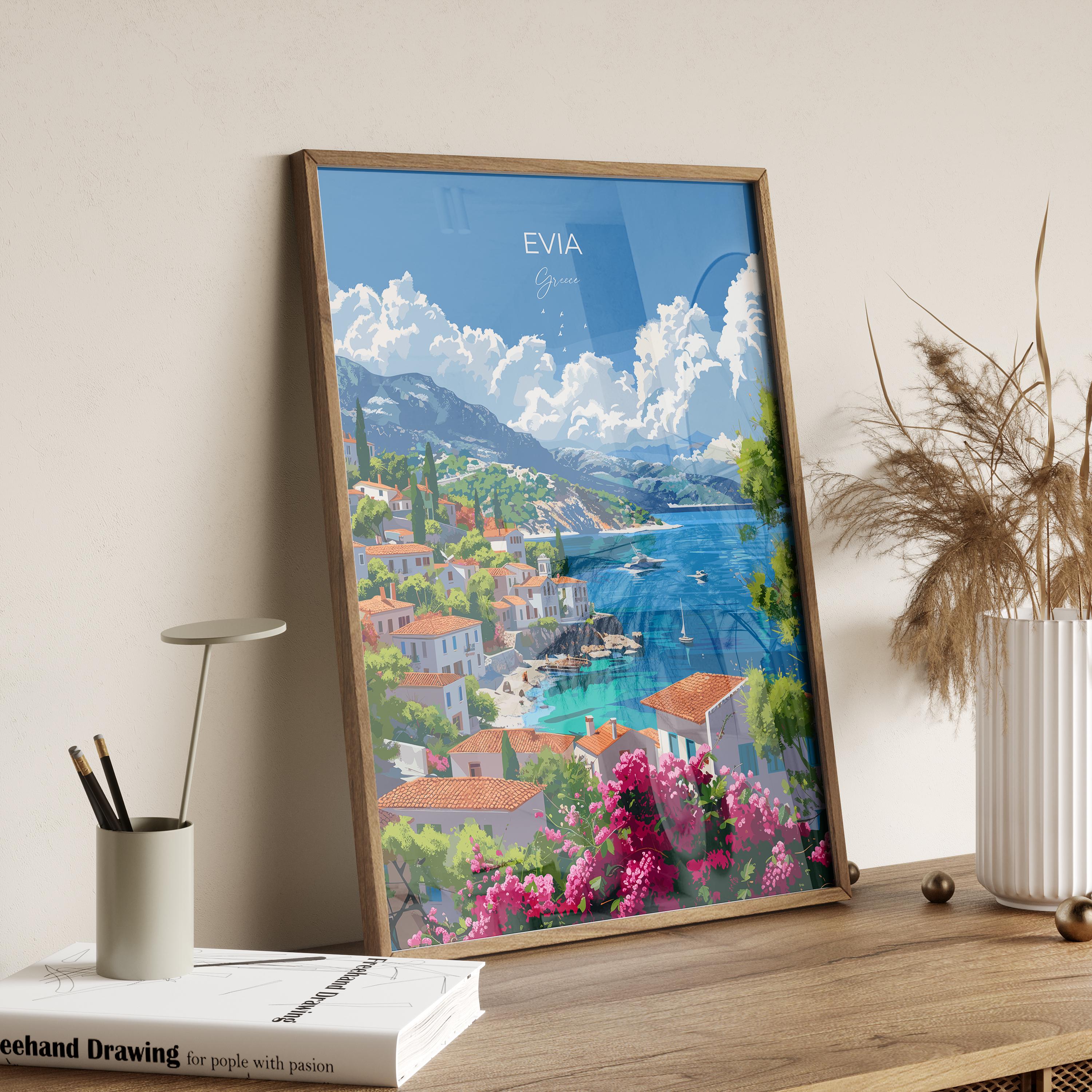 Evia Travel Poster, Travel Print of Evia, Greece Gift, Greek Islands Art Lovers Gift, Evia Gift Art, Wall Art Print NQ Media Designs