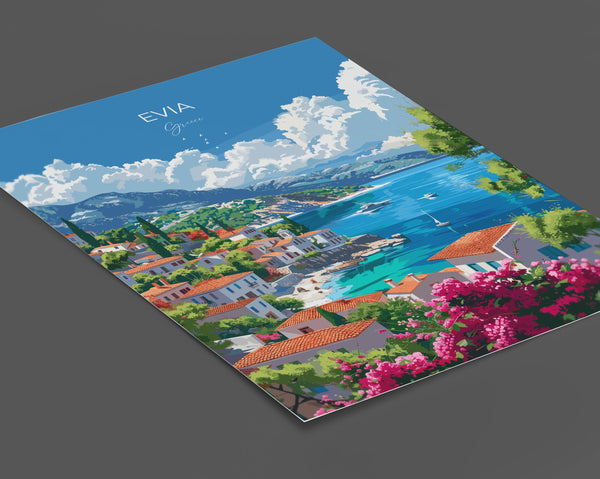 Evia Travel Poster, Travel Print of Evia, Greece Gift, Greek Islands Art Lovers Gift, Evia Gift Art, Wall Art Print