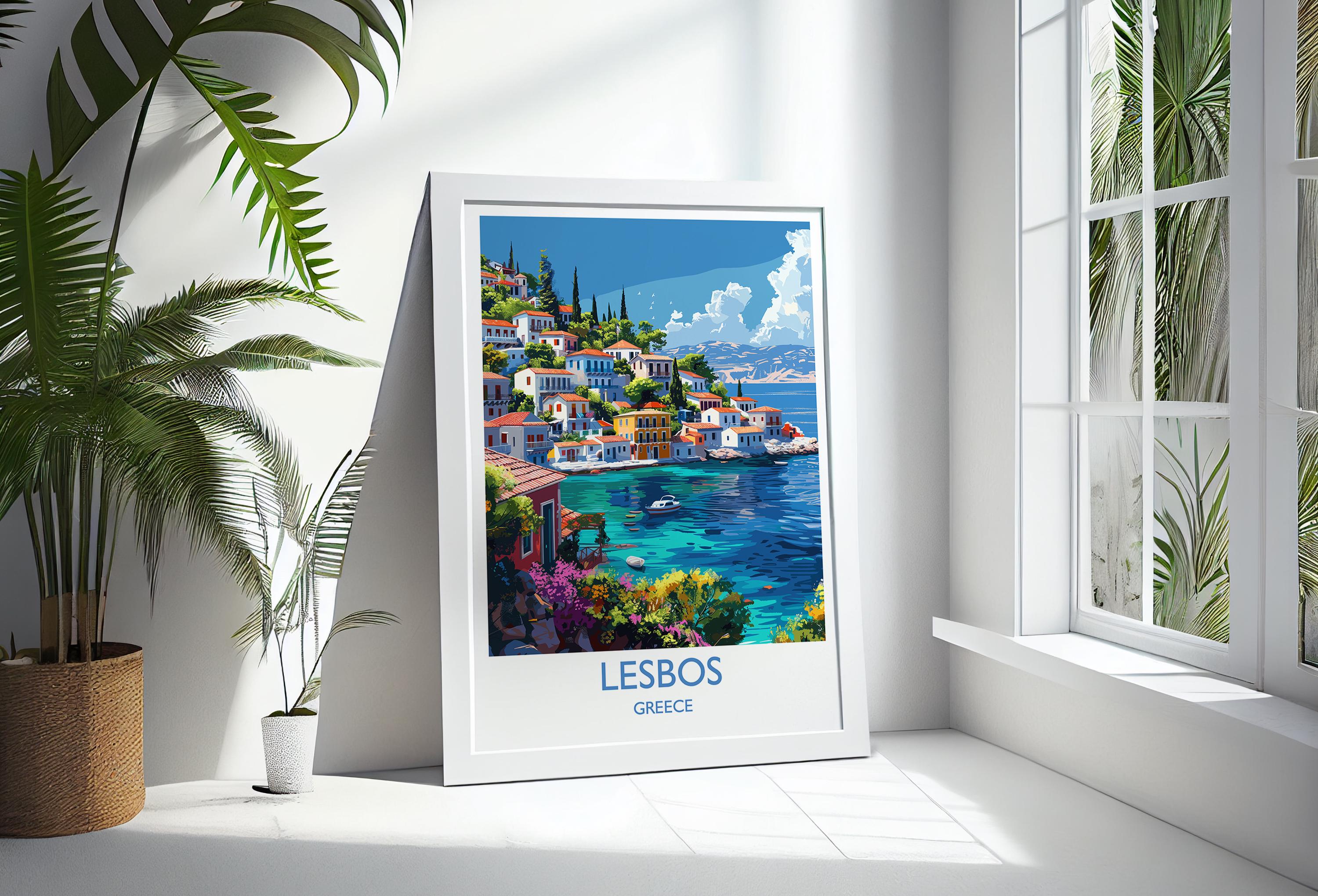 Lesbos Travel Print, Travel Poster of Lesbos, Greece Gift, Greek Islands Art Lovers Gift, Lesbos Gift Art, Wall Art Print NQ Media Designs