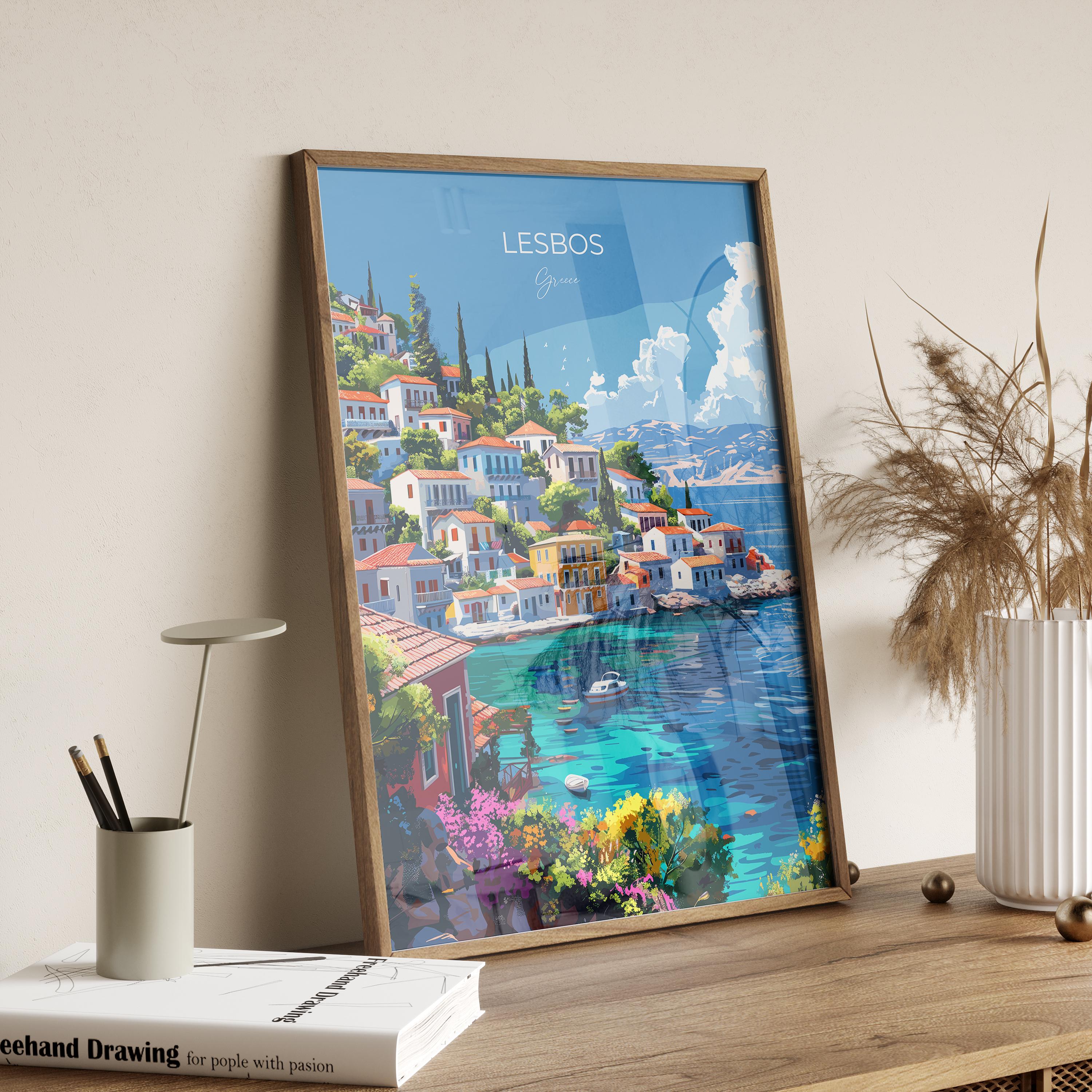 Lesbos Travel Poster, Travel Print of Lesbos, Greece Gift, Greek Islands Art Lovers Gift, Lesbos Gift Art, Wall Art Print NQ Media Designs