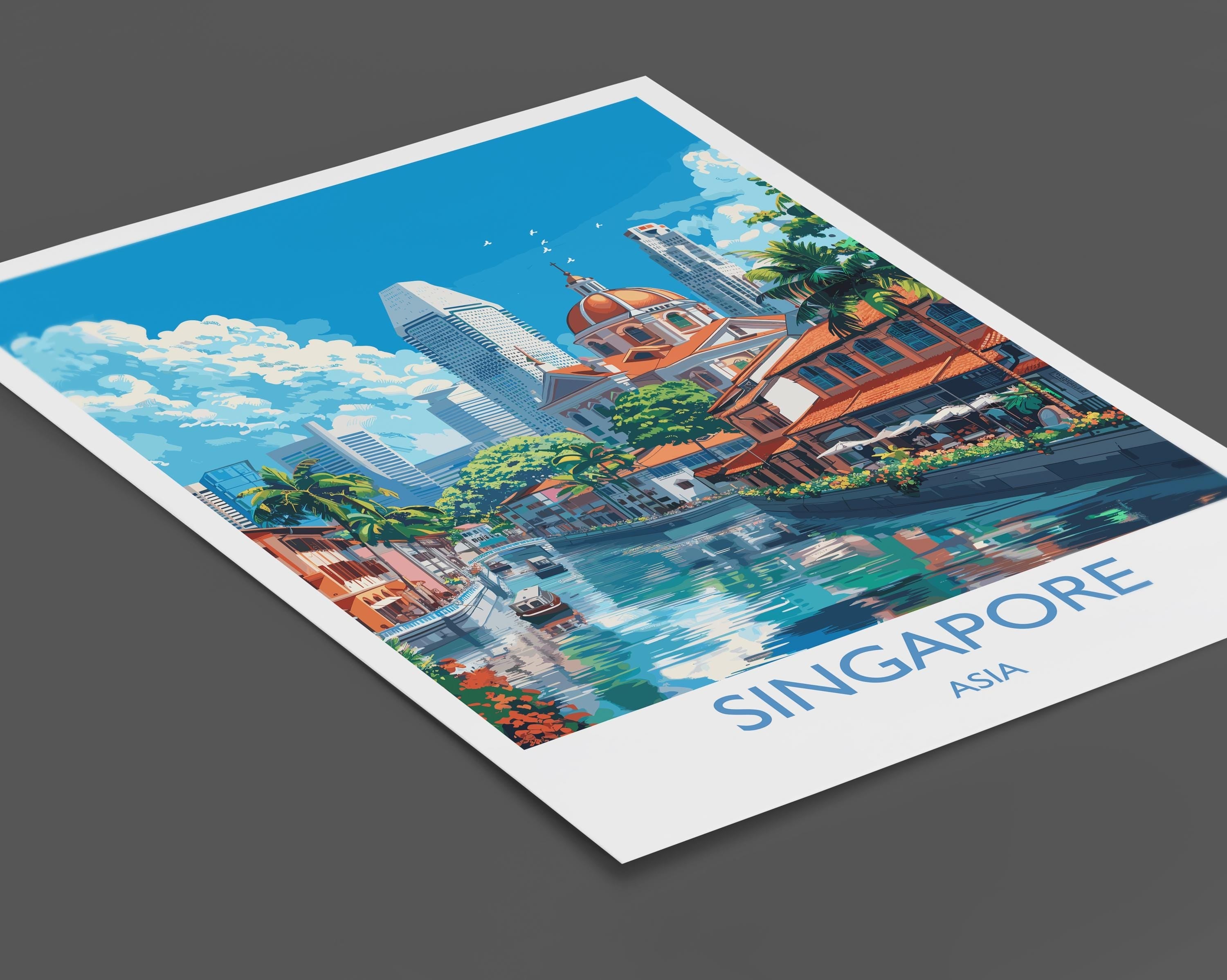 Singapore Travel Print, Travel Poster of Singapore, Singapore Wall Art Lovers Gift, Singapore Art NQ Media Designs