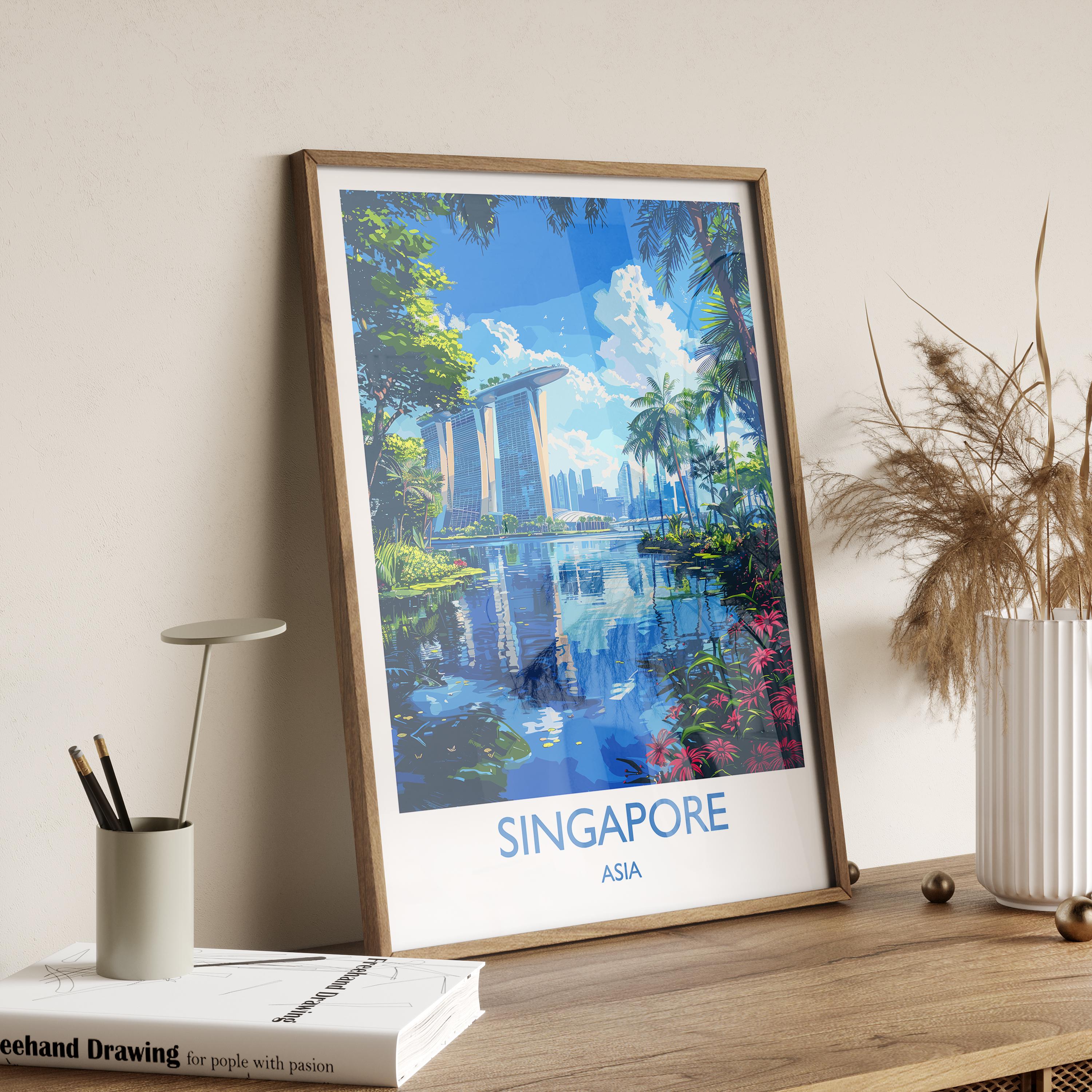 Singapore Travel Print, Travel Poster of Singapore, Singapore Wall Art Lovers Gift, Singapore Art NQ Media Designs