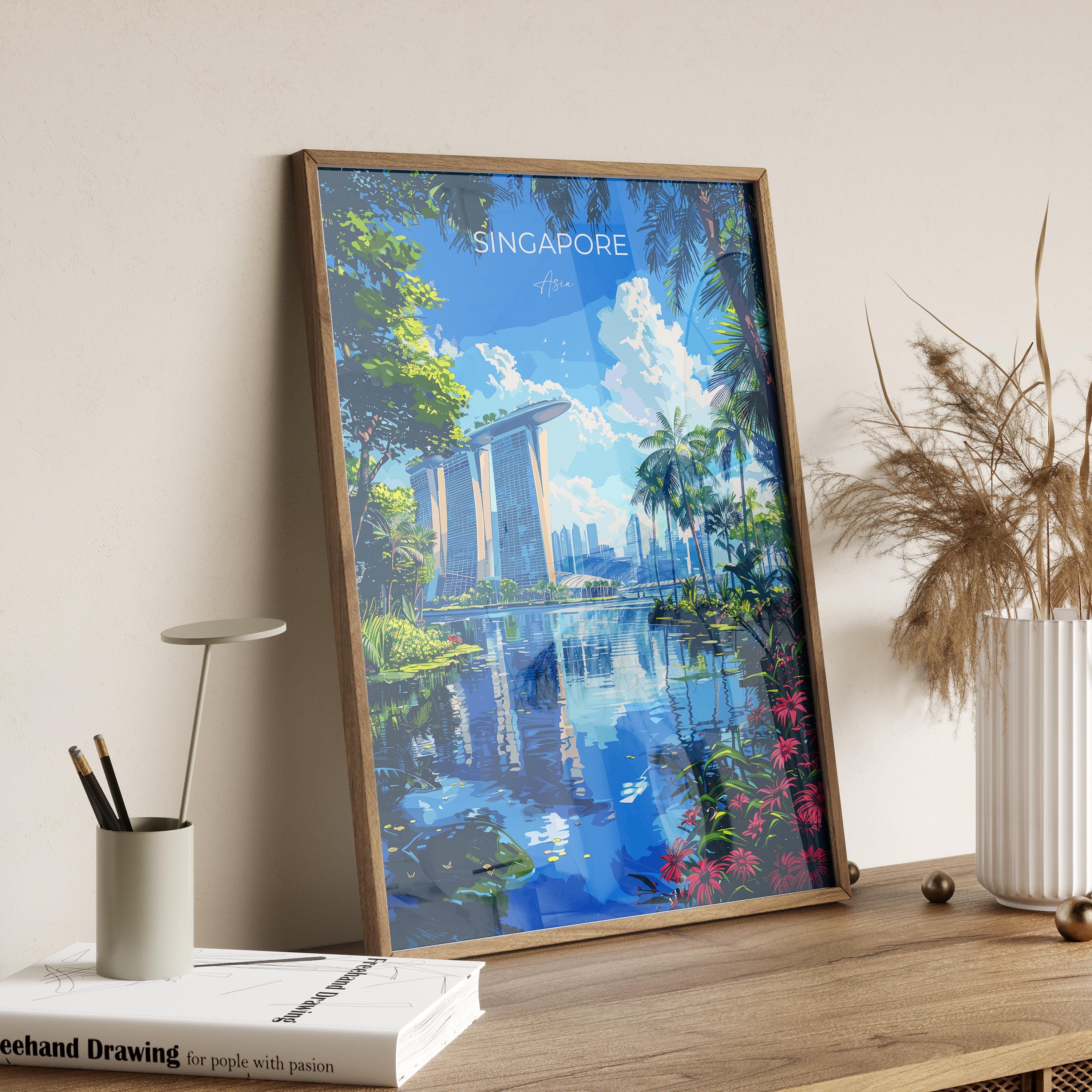 Singapore Travel Poster, Travel Print of Singapore, Singapore Wall Art Lovers Gift, Singapore Art NQ Media Designs