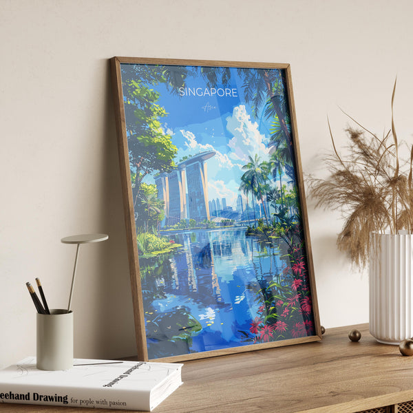 Singapore Travel Poster, Travel Print of Singapore, Singapore Wall Art Lovers Gift, Singapore Art
