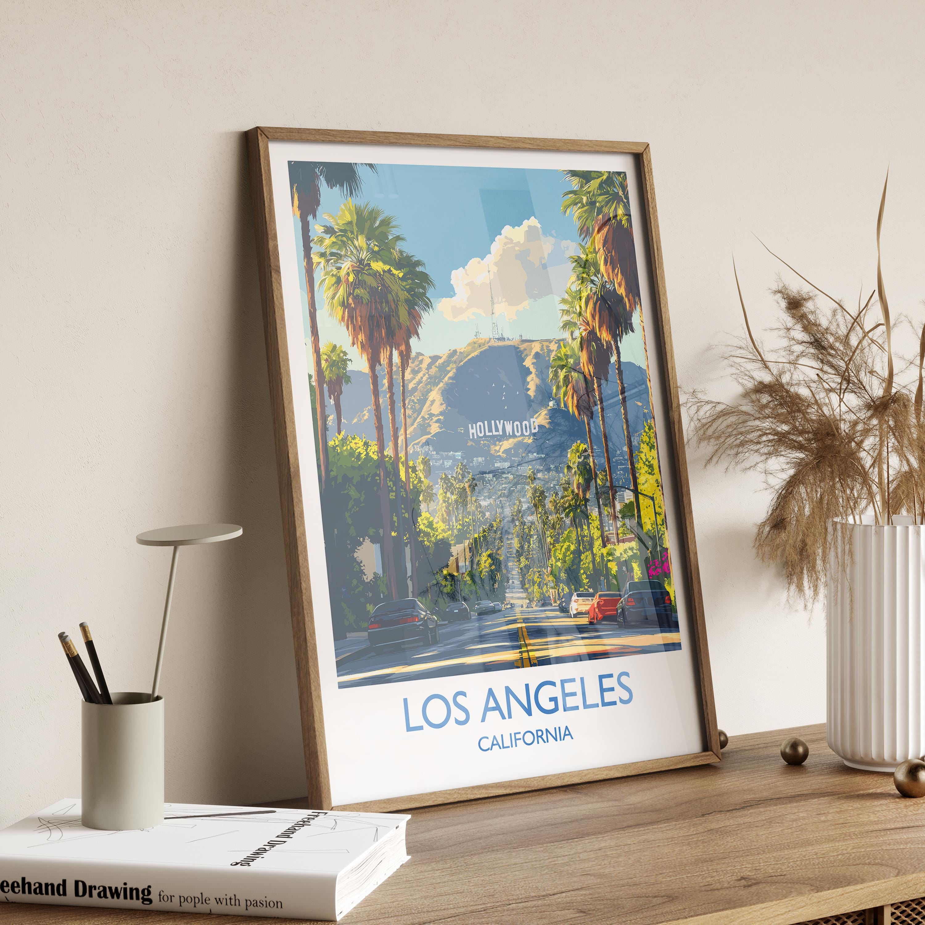 Los Angeles Travel Print, Travel Poster of Los Angeles, California, Los Angeles Art Lovers Gift, USA Gift, Wall Art Print NQ Media Designs