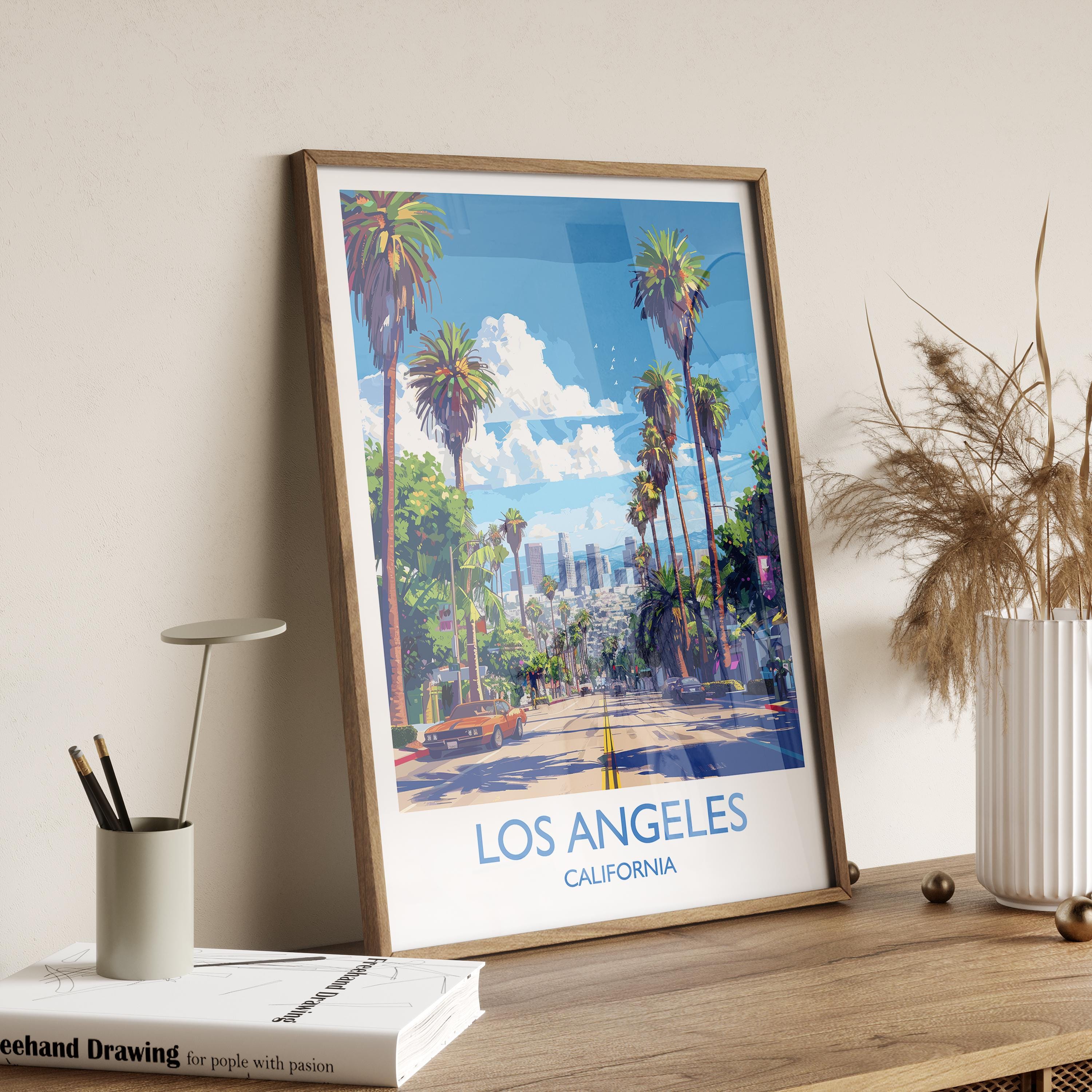 Los Angeles Travel Print, Travel Poster of Los Angeles, California, Los Angeles Art Lovers Gift, USA Gift, Wall Art Print NQ Media Designs