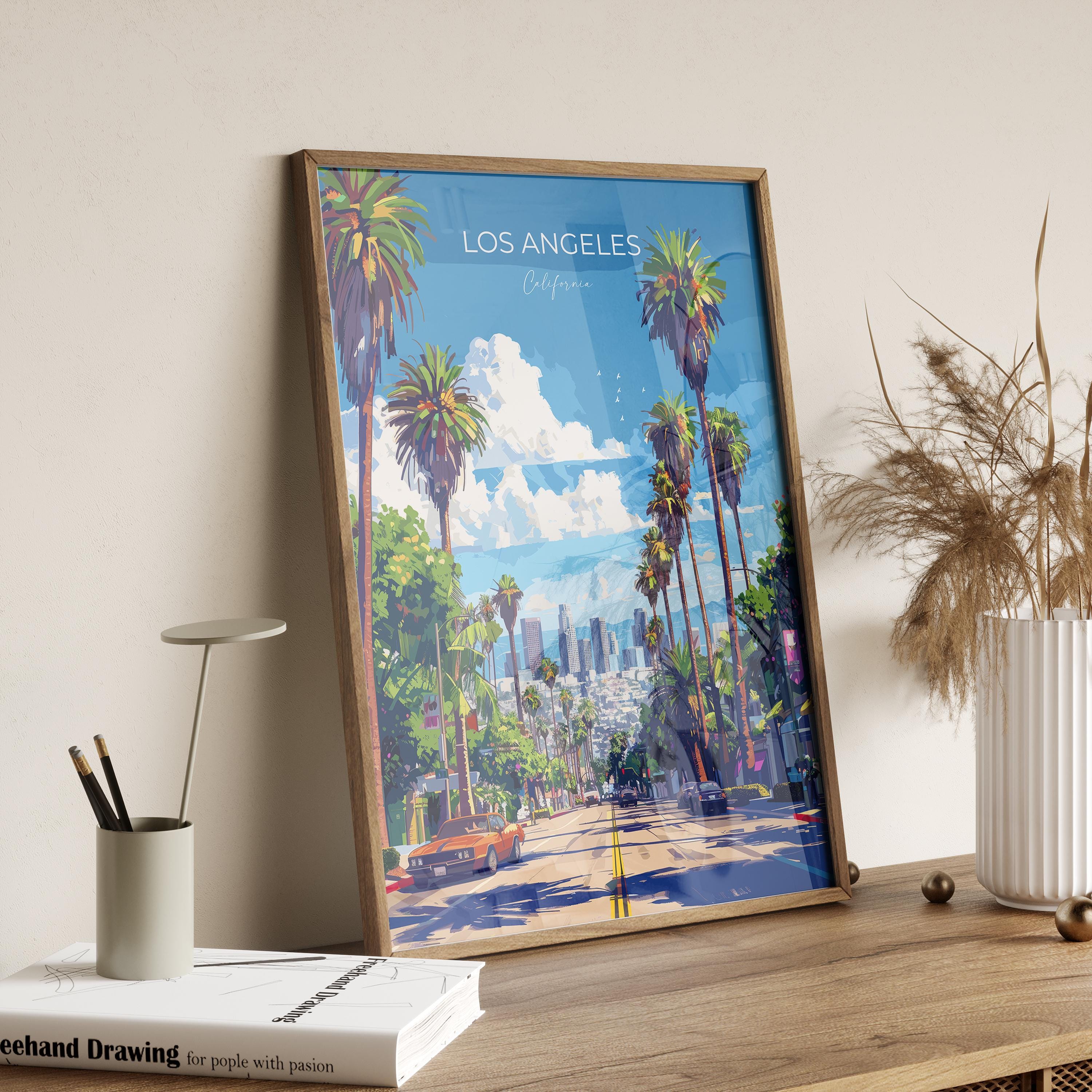 Los Angeles Travel Poster, Travel Print of Los Angeles, California, Los Angeles Art Lovers Gift, USA Gift, Wall Art Print NQ Media Designs