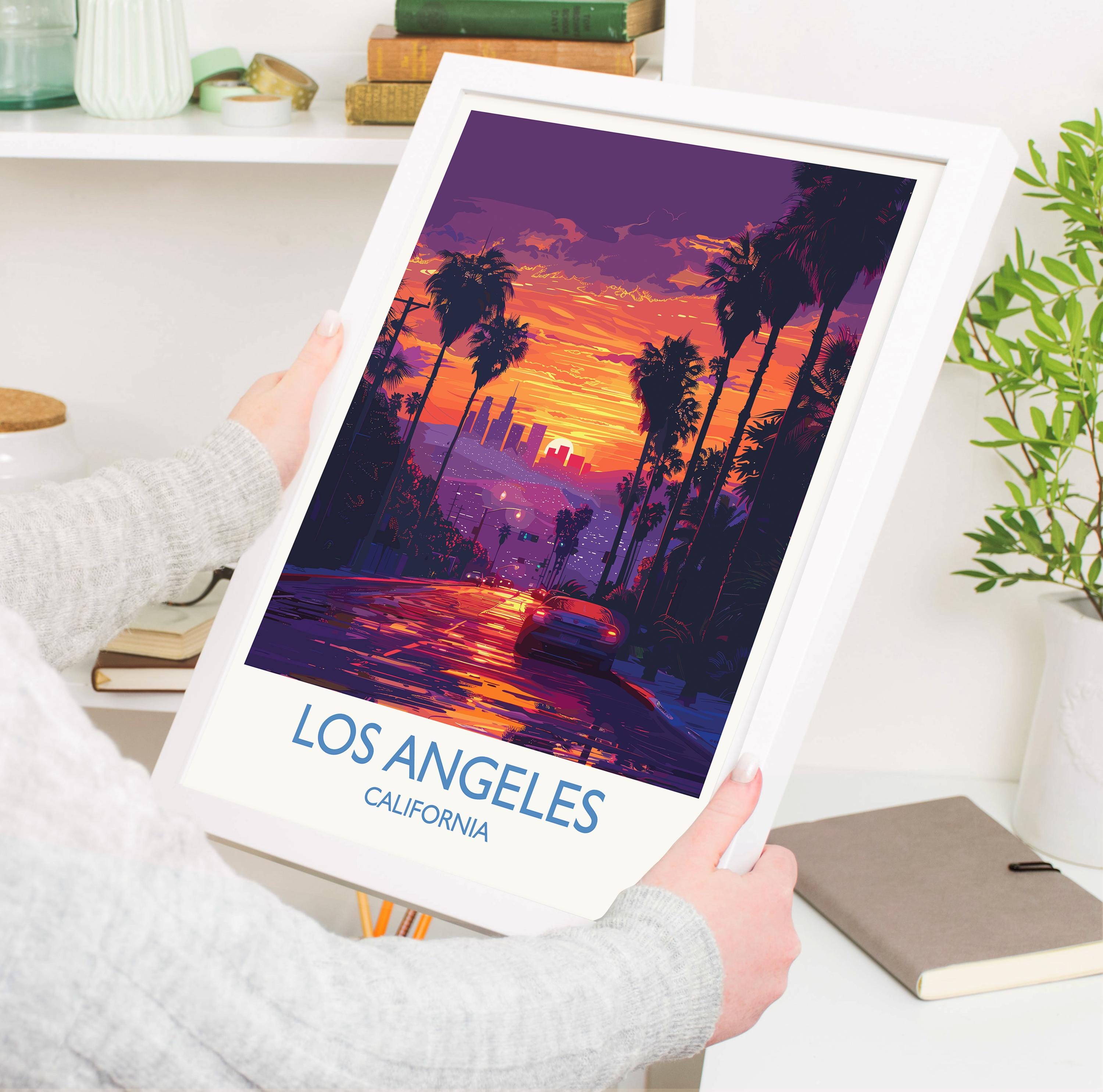 Los Angeles Travel Print, Travel Poster of Los Angeles, California, Los Angeles Art Lovers Gift, USA Gift, Wall Art Print NQ Media Designs