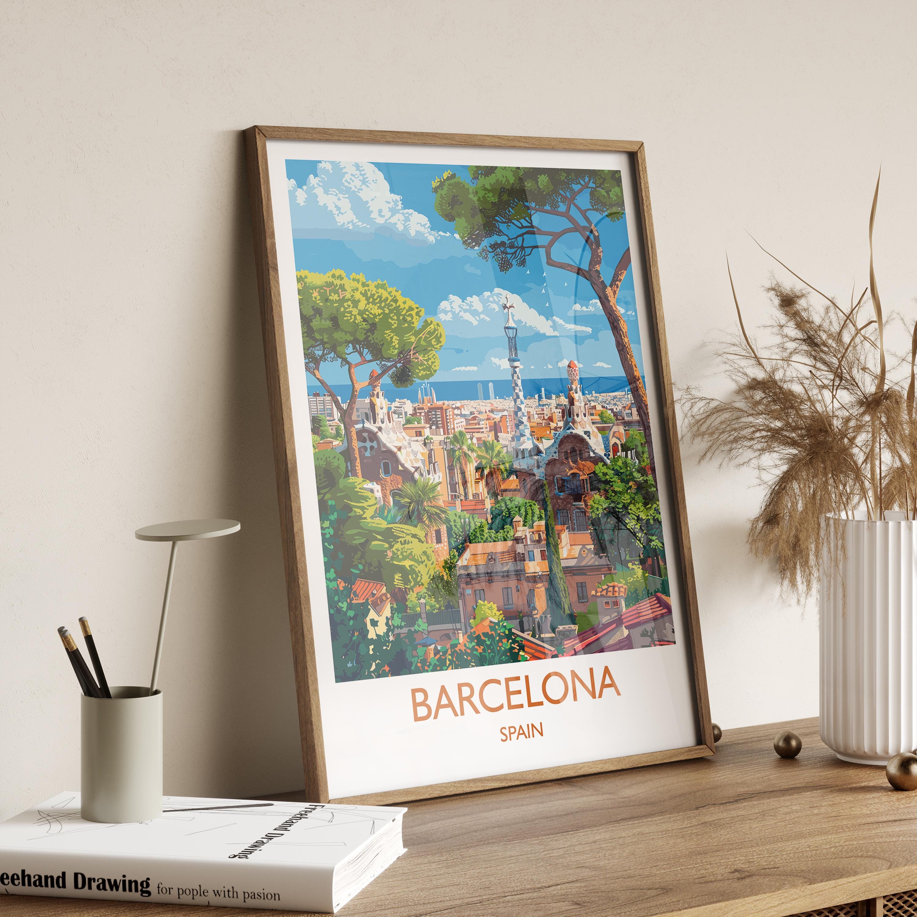 Barcelona Travel Print, Travel Poster of Barcelona, Spain Poster, Barcelona Wall Art Lovers Gift, Spain Art NQ Media Designs