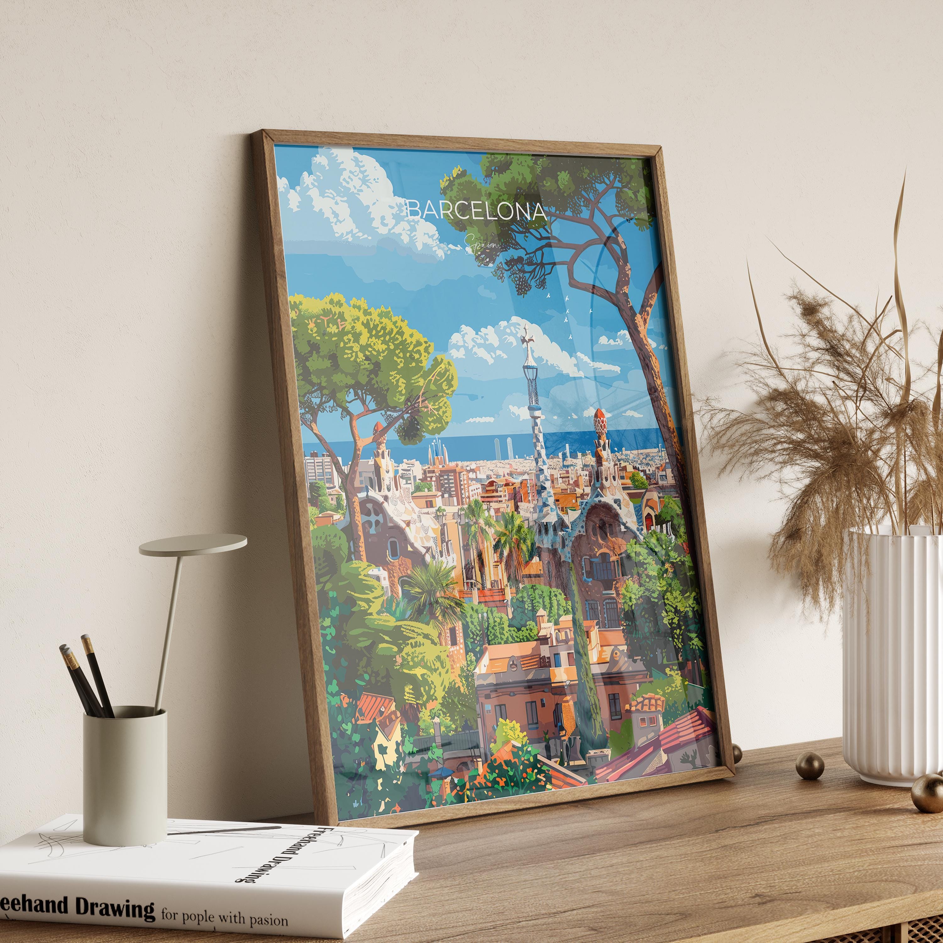 Barcelona Travel Poster, Travel Print of Barcelona, Spain Poster, Barcelona Wall Art Lovers Gift, Spain Art NQ Media Designs