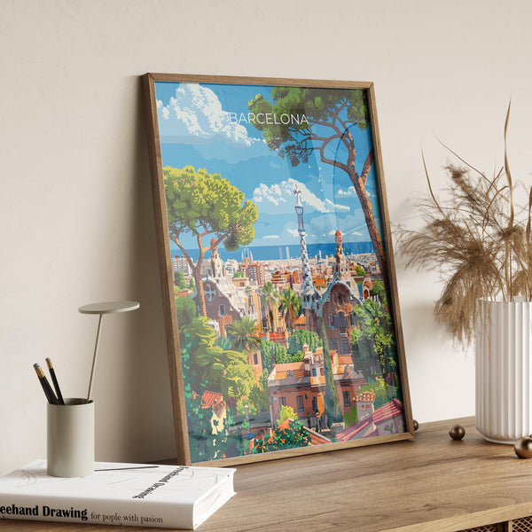 Barcelona Travel Poster, Travel Print of Barcelona, Spain Poster, Barcelona Wall Art Lovers Gift, Spain Art
