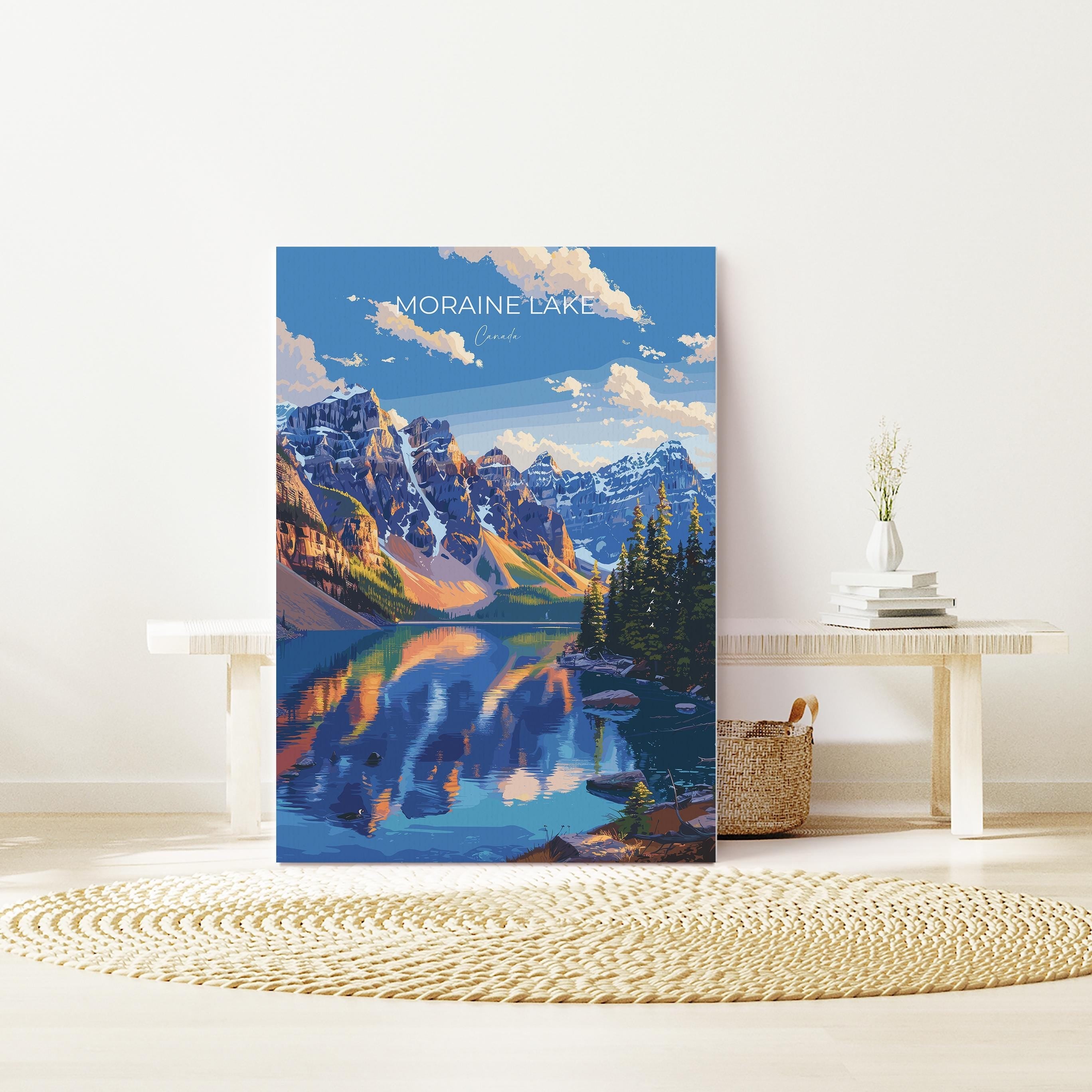 Moraine Lake Travel Poster, Travel Print of Lake Moraine, Canada Alberta Gift, Vancouver Art Lovers Gift, Canada Gift Art, Wall Art Print NQ Media Designs