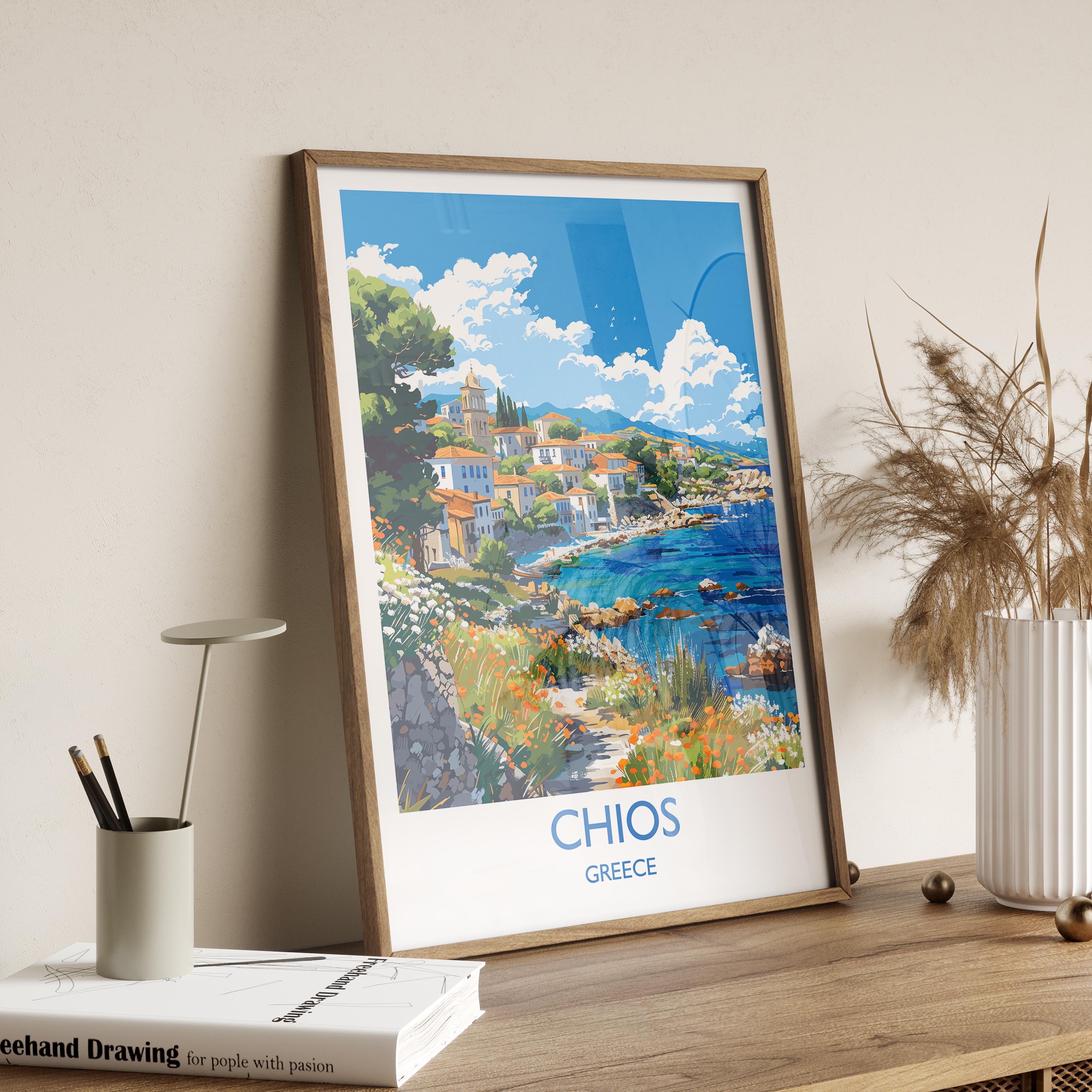 Chios Travel Print, Travel Poster of Chios, Greece Gift, Greek Islands Art Lovers Gift, Chios Gift Art, Wall Art Print NQ Media Designs