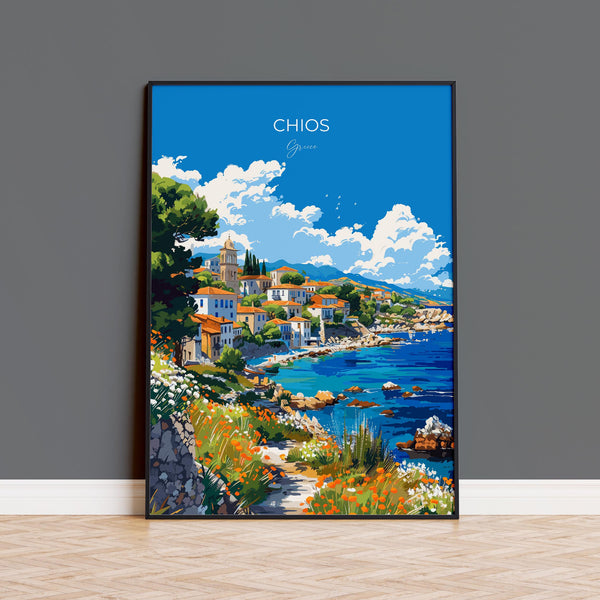 Chios Travel Poster, Travel Print of Chios, Greece Gift, Greek Islands Art Lovers Gift, Chios Gift Art, Wall Art Print
