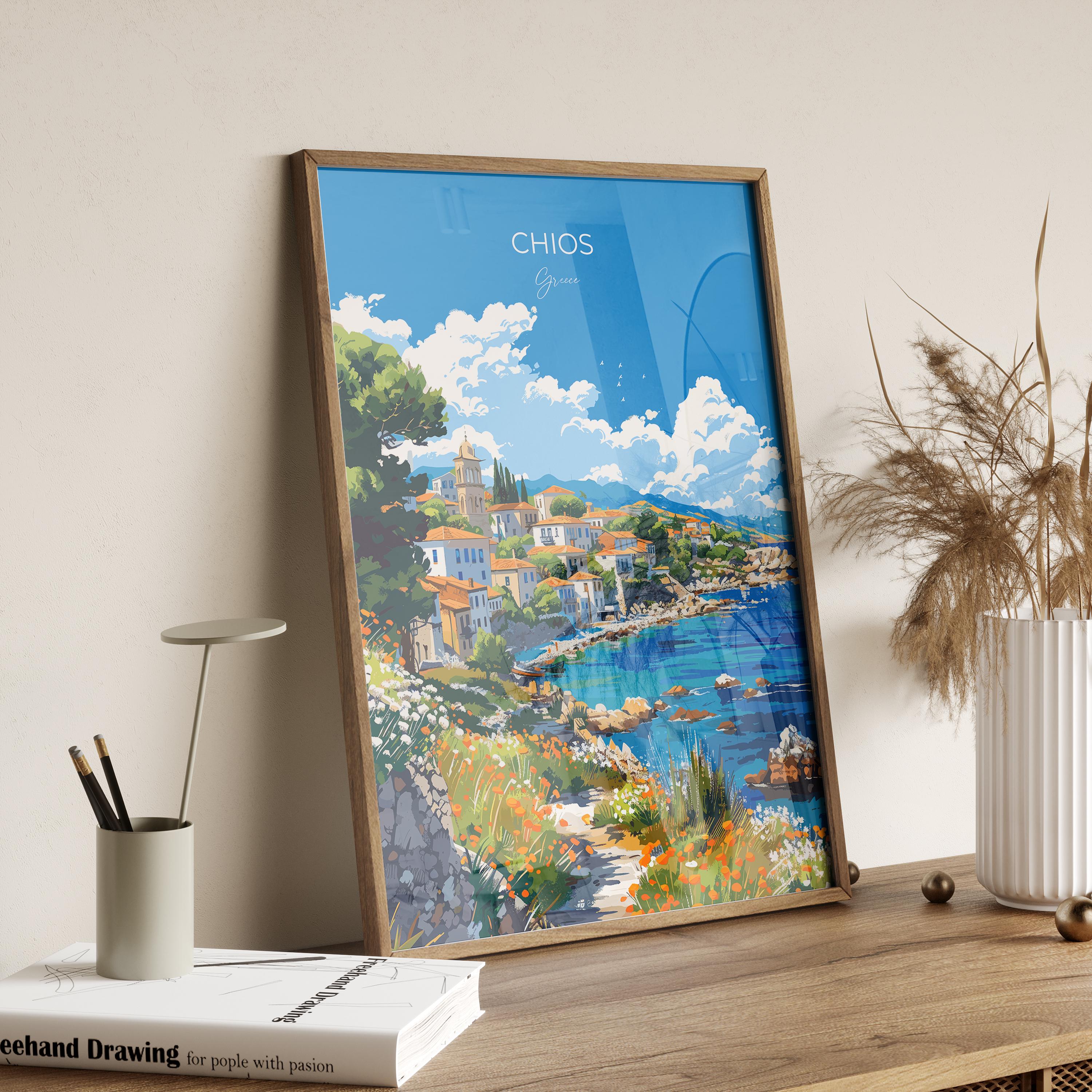 Chios Travel Poster, Travel Print of Chios, Greece Gift, Greek Islands Art Lovers Gift, Chios Gift Art, Wall Art Print NQ Media Designs