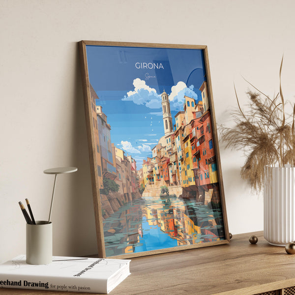 Girona Travel Poster, Travel Print of Girona, Spain Poster, Girona Art Lovers Gift, Spain Wall Art