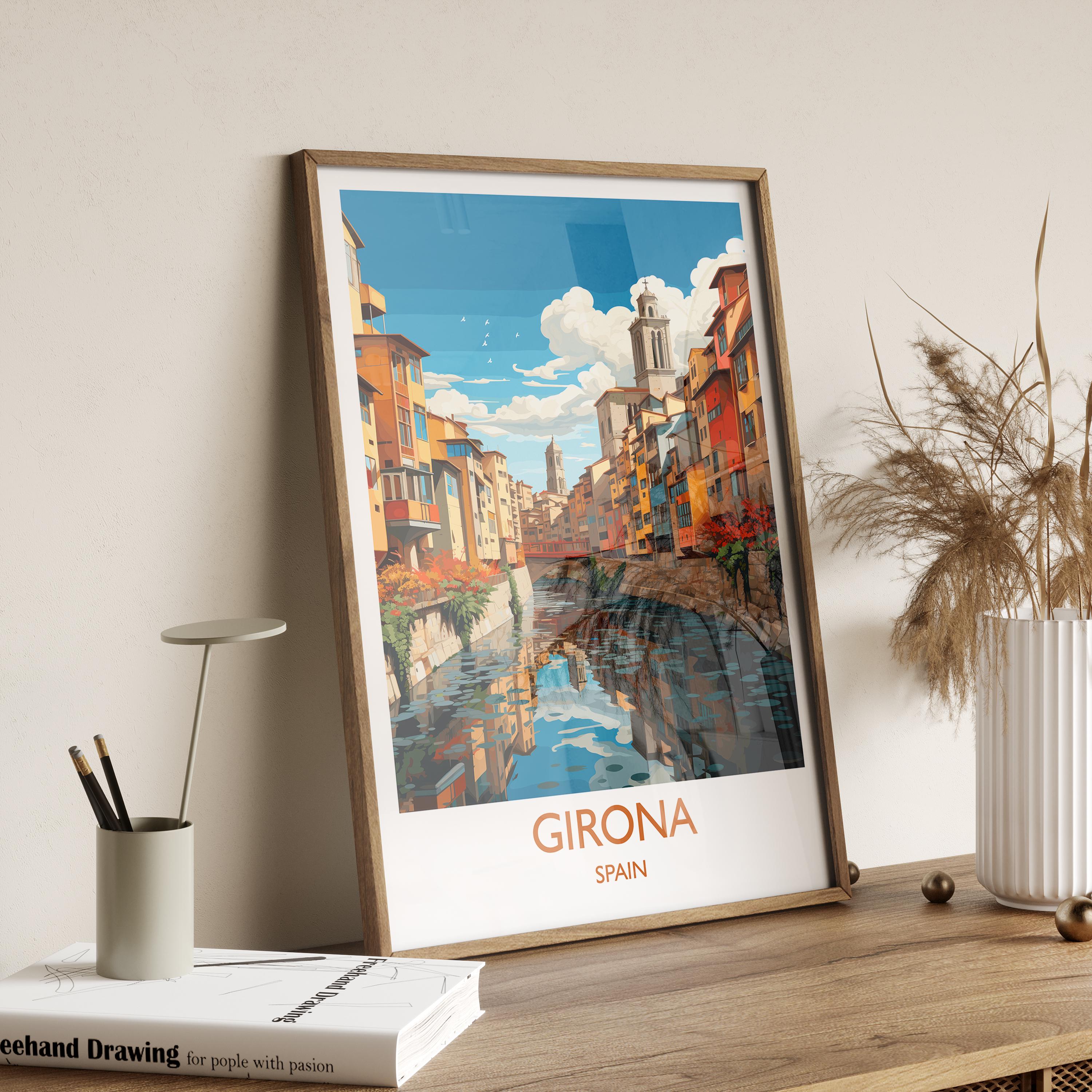 Girona Travel Print, Travel Poster of Girona, Spain Poster, Girona Wall Art Lovers Gift, Spain Art NQ Media Designs