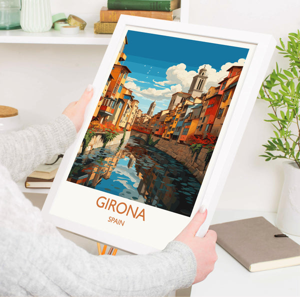 Girona Travel Print, Travel Poster of Girona, Spain Poster, Girona Wall Art Lovers Gift, Spain Art