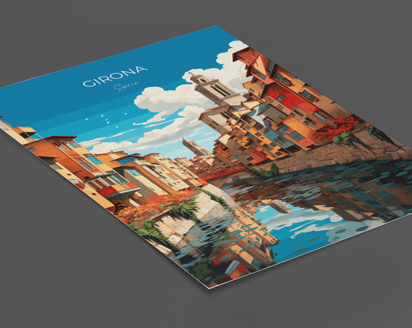 Girona Travel Poster, Travel Print of Girona, Spain Poster, Girona Art Lovers Gift, Spain Wall Art