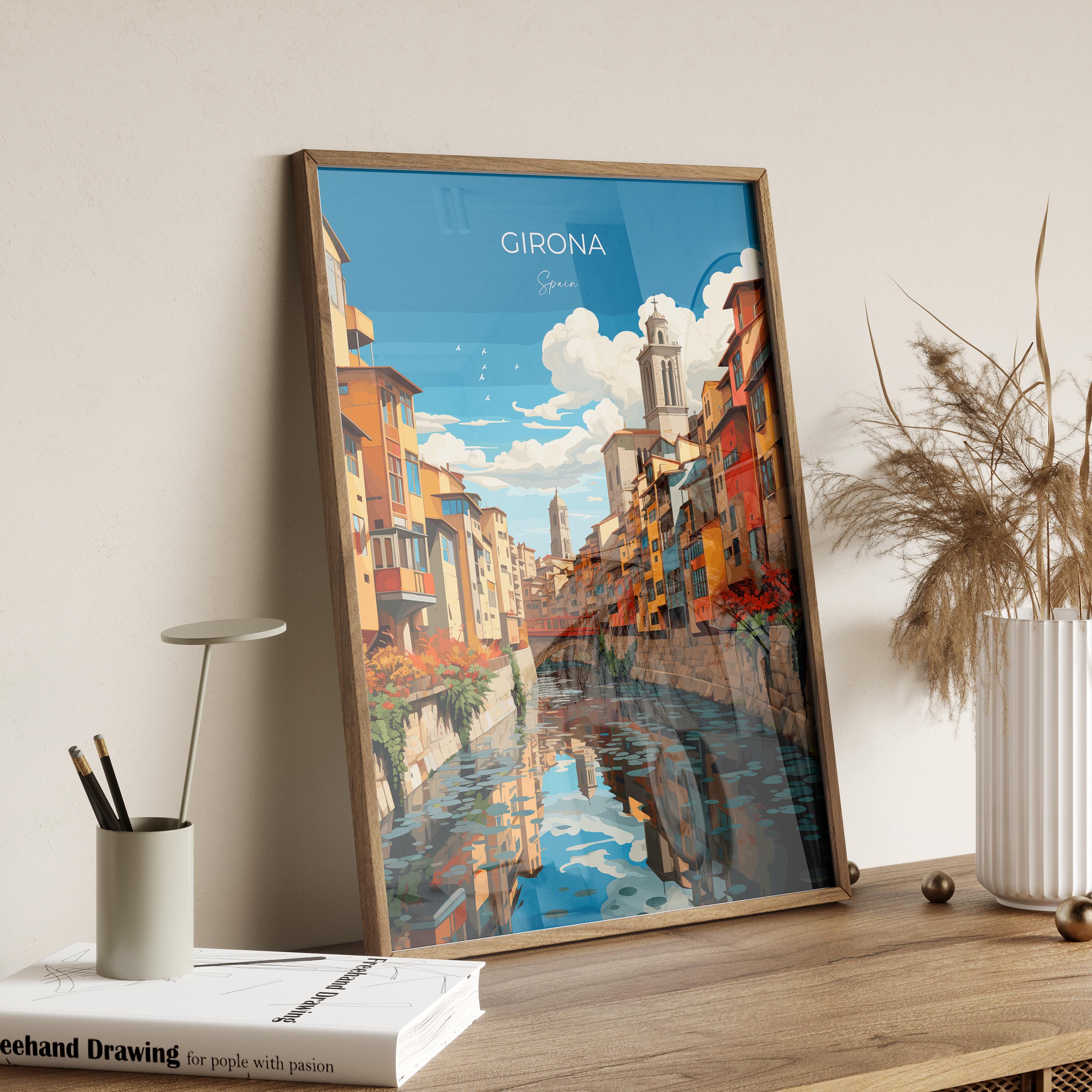 Girona Travel Poster, Travel Print of Girona, Spain Poster, Girona Art Lovers Gift, Spain Wall Art NQ Media Designs