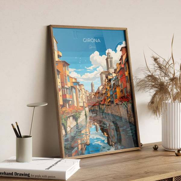 Girona Travel Poster, Travel Print of Girona, Spain Poster, Girona Art Lovers Gift, Spain Wall Art