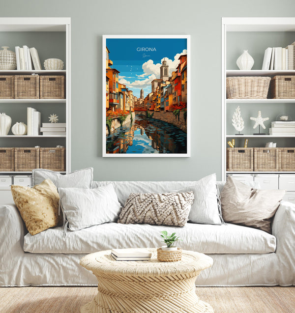 Girona Travel Poster, Travel Print of Girona, Spain Poster, Girona Art Lovers Gift, Spain Wall Art