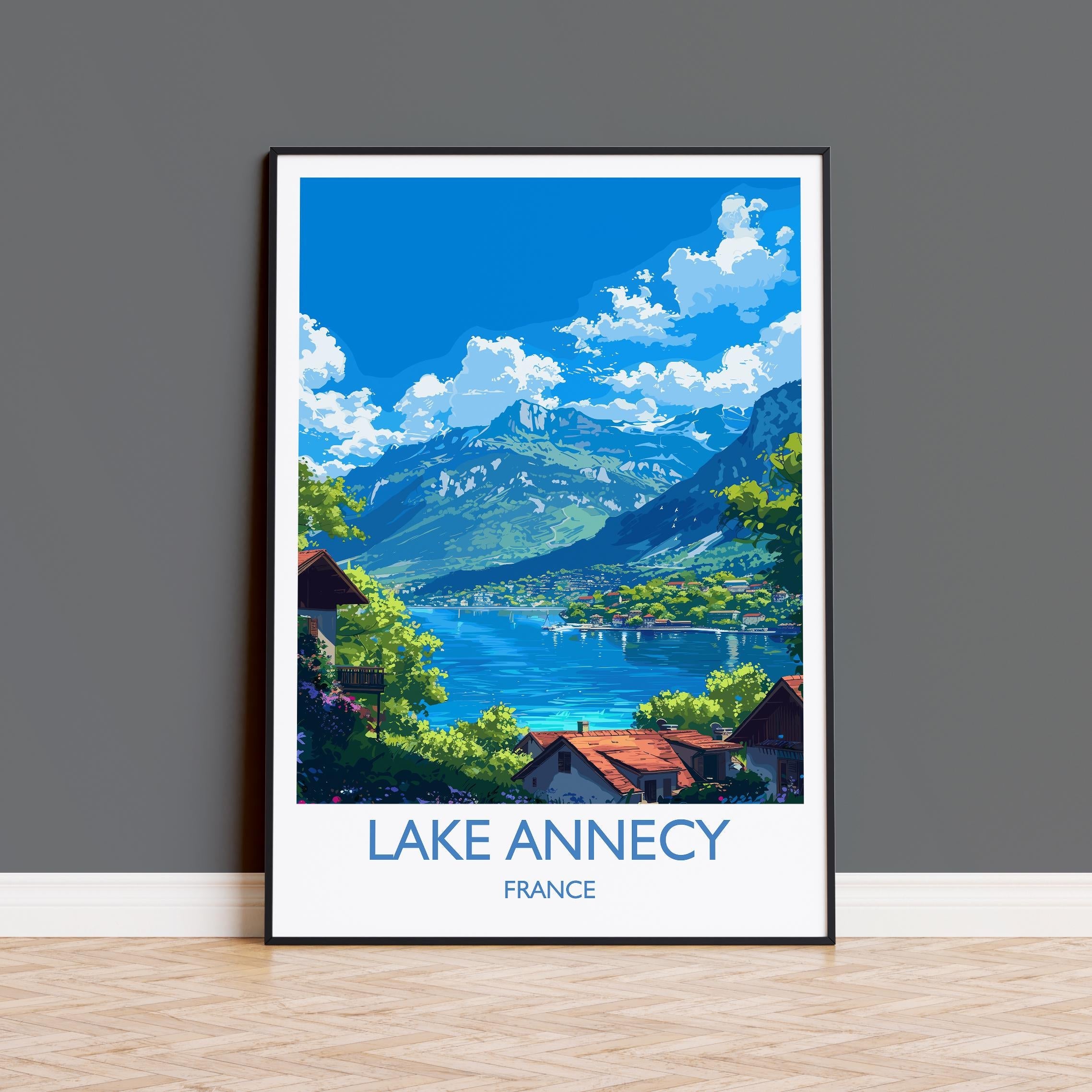 Lake Annecy Travel Poster Wall Art, Travel Print of Lake Annecy, Lake Annecy Art Lovers Gift, France, French Lakes Art Gift NQ Media Designs