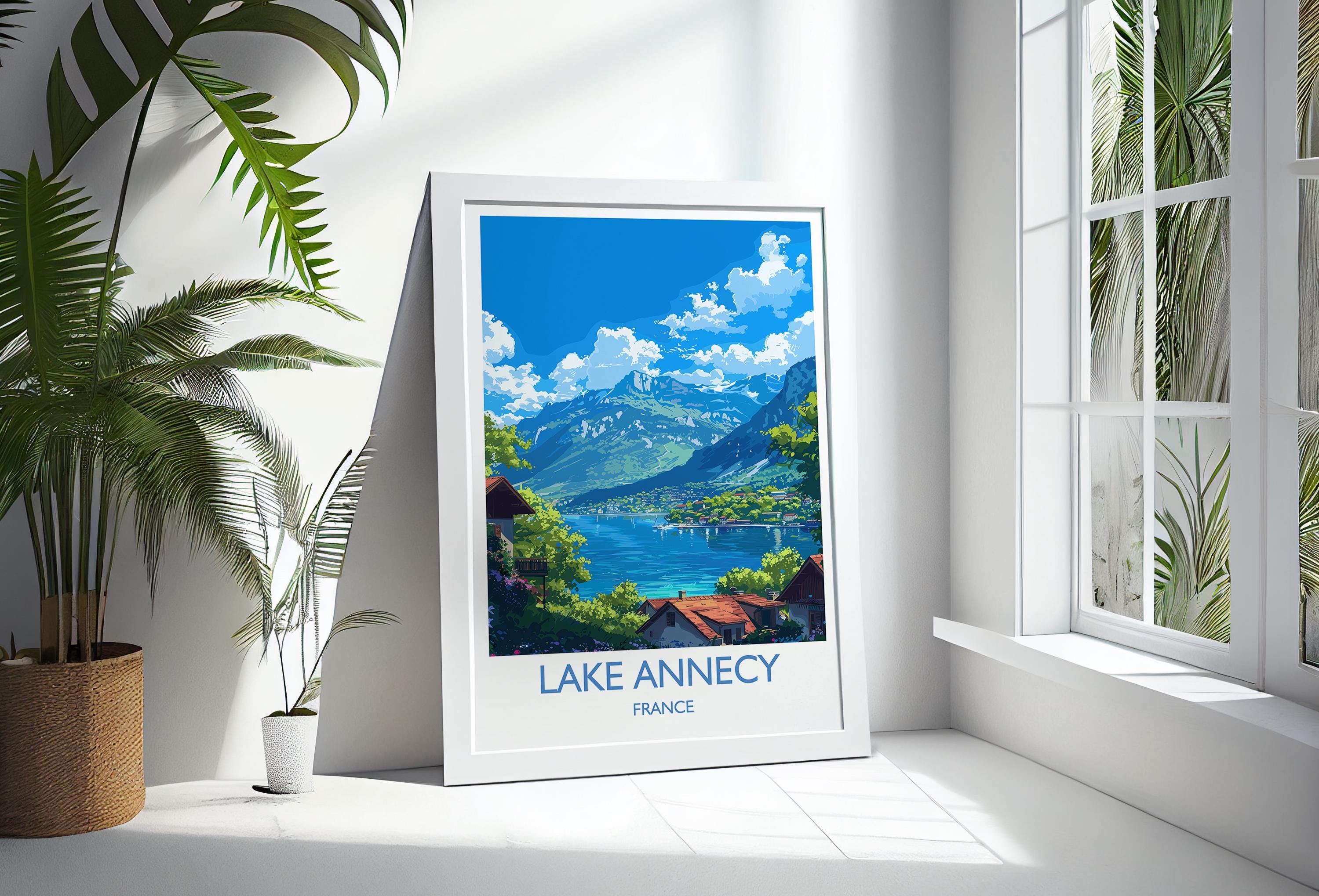 Lake Annecy Travel Poster Wall Art, Travel Print of Lake Annecy, Lake Annecy Art Lovers Gift, France, French Lakes Art Gift NQ Media Designs