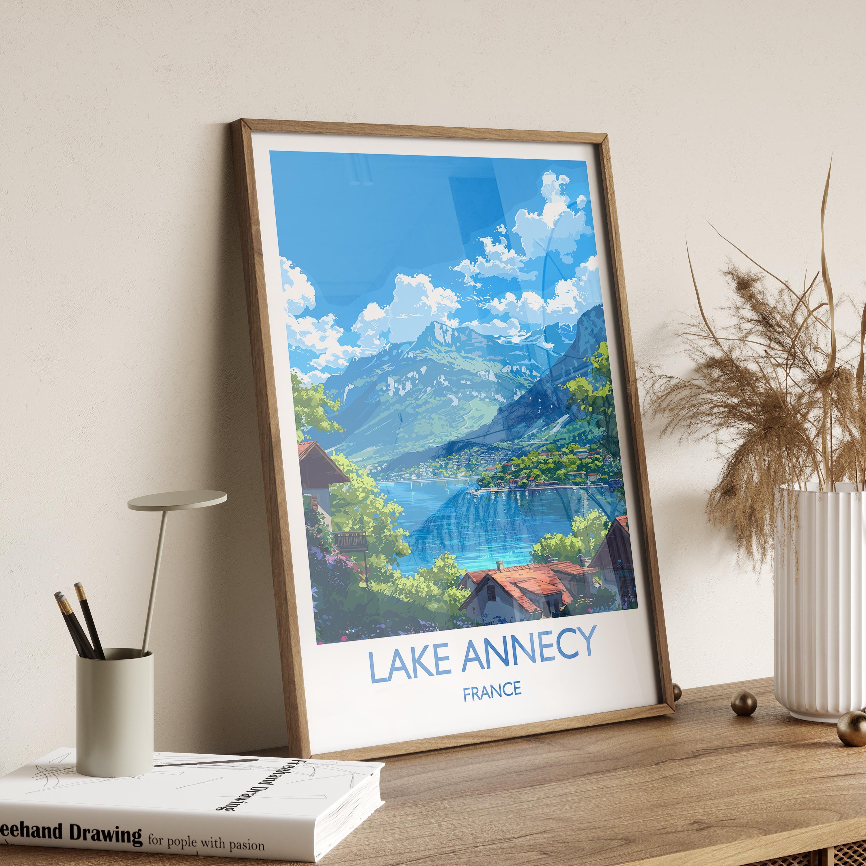 Lake Annecy Travel Poster Wall Art, Travel Print of Lake Annecy, Lake Annecy Art Lovers Gift, France, French Lakes Art Gift NQ Media Designs