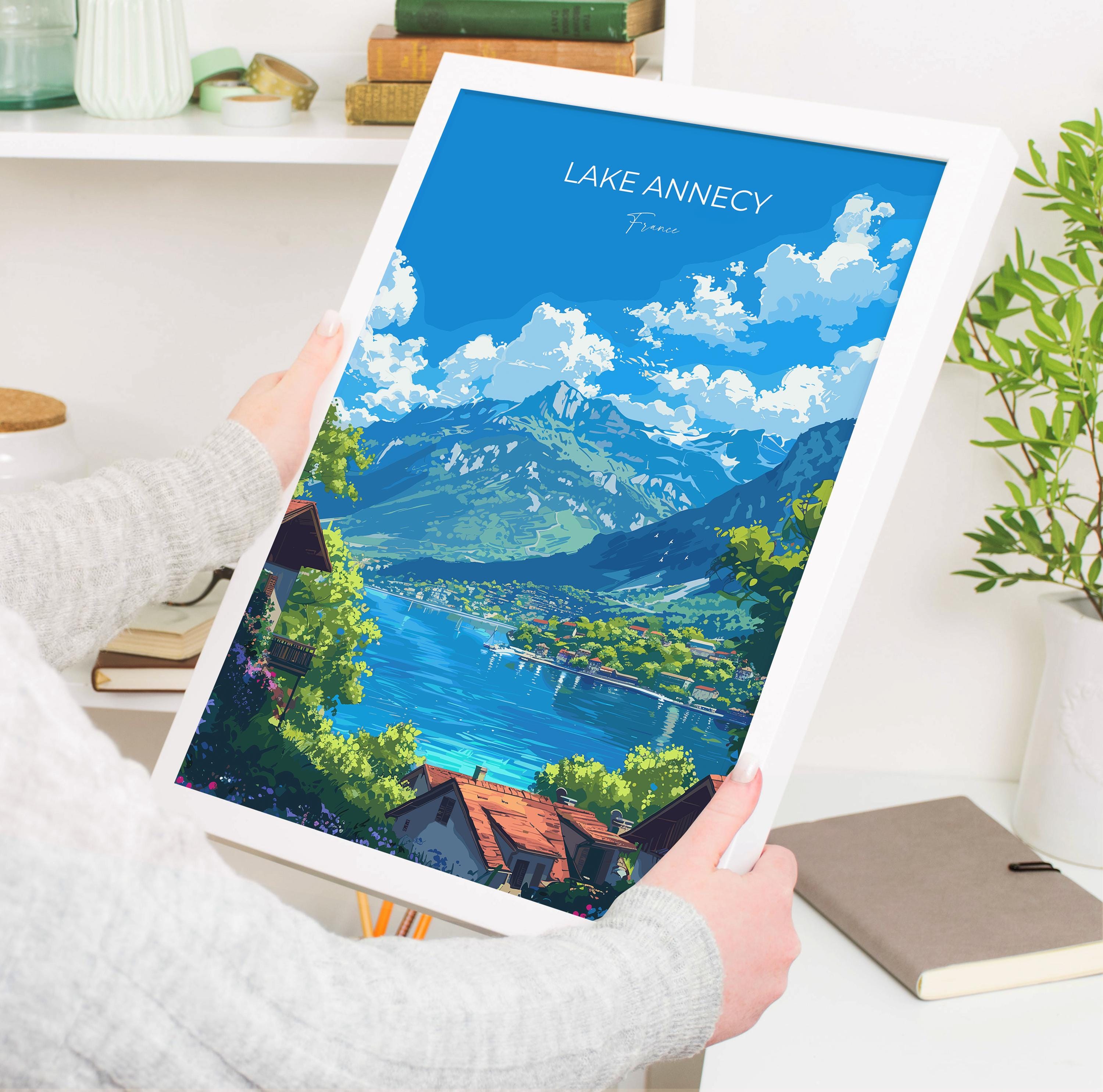 Lake Annecy Travel Print Wall Art, Travel Poster of Lake Annecy, Lake Annecy Art Lovers Gift, France, French Lakes Art Gift NQ Media Designs