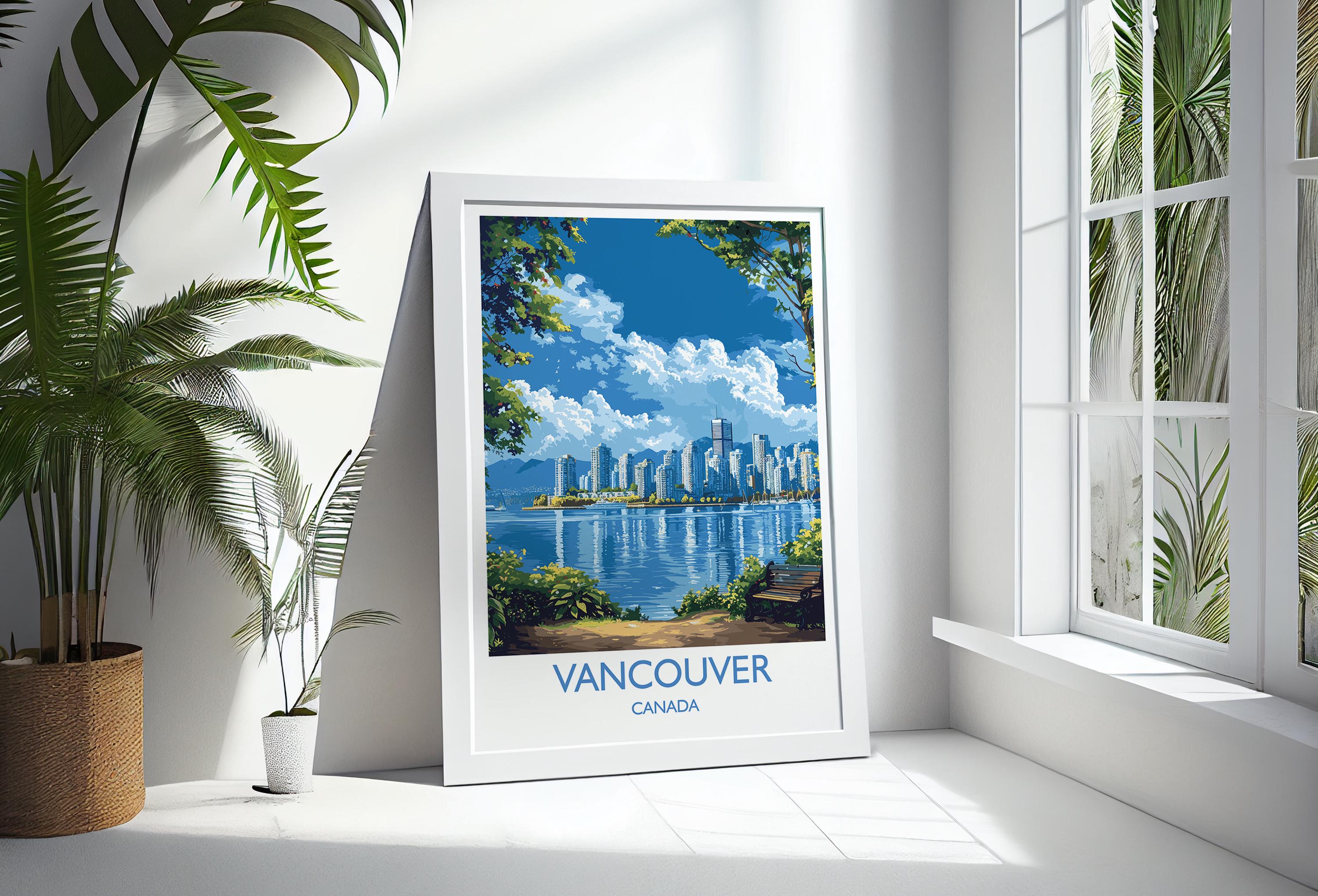 Vancouver Travel Print, Travel Poster of Vancouver, Canada British Columbia Gift, Vancouver Art Lovers Gift, Canada Gift Art, Wall Art Print NQ Media Designs