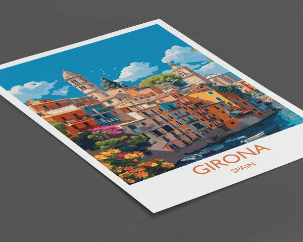 Girona Travel Print, Travel Poster of Girona, Spain Poster, Girona Wall Art Lovers Gift, Spain Art