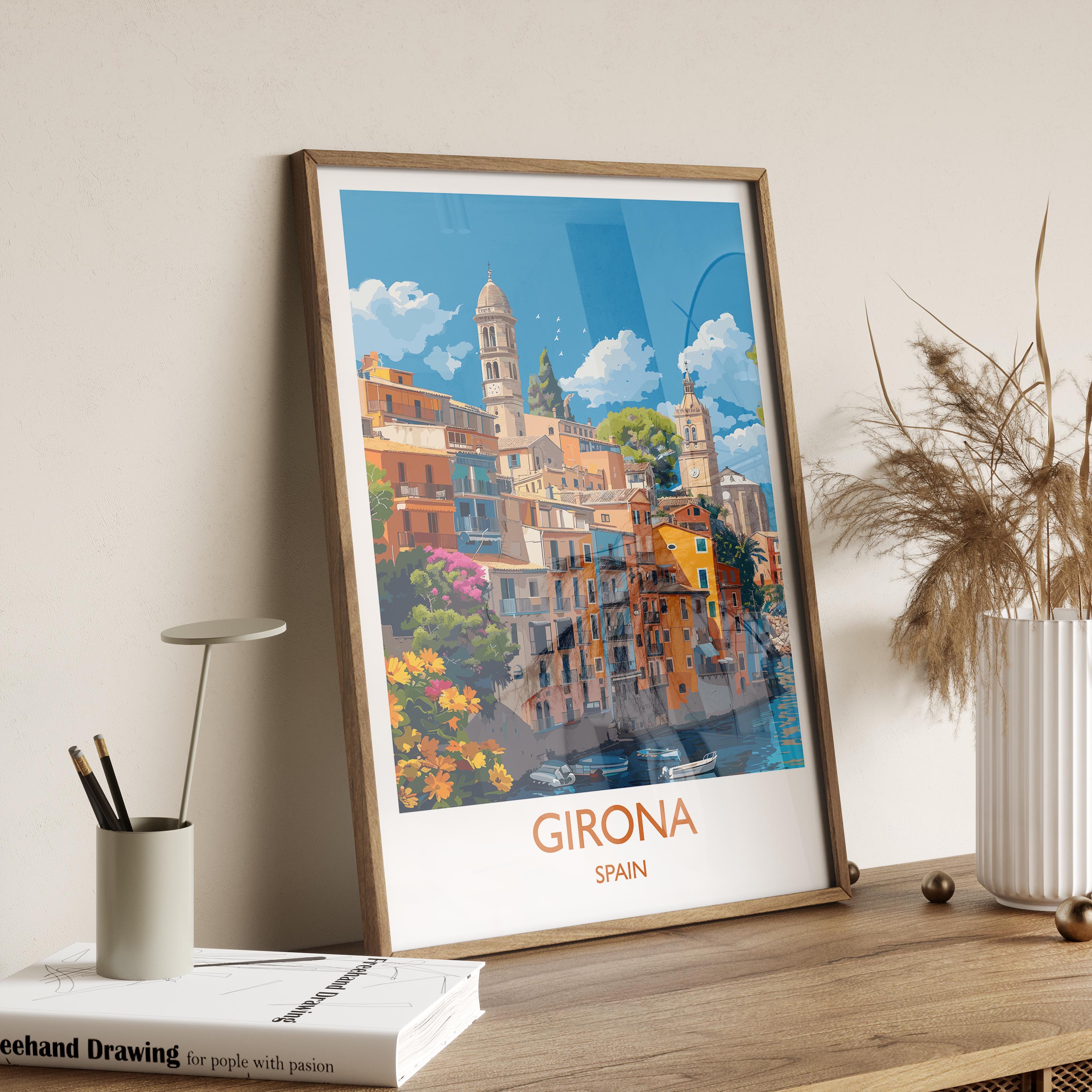 Girona Travel Print, Travel Poster of Girona, Spain Poster, Girona Wall Art Lovers Gift, Spain Art NQ Media Designs