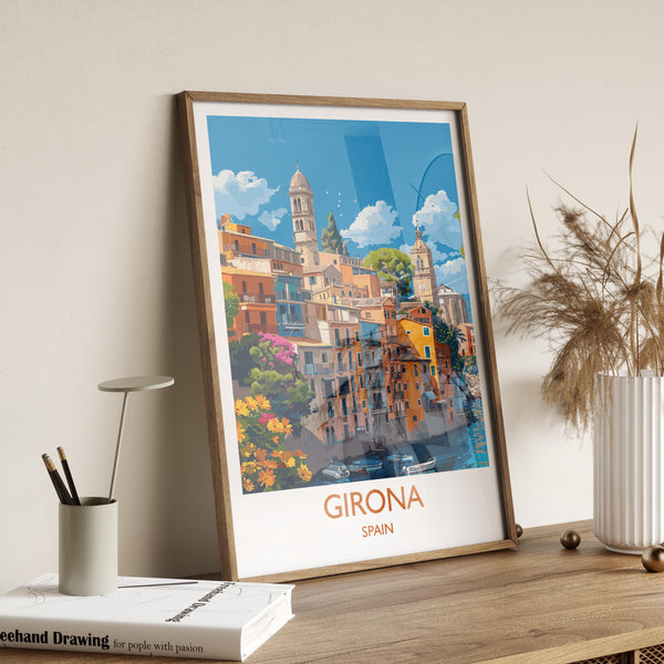 Girona Travel Print, Travel Poster of Girona, Spain Poster, Girona Wall Art Lovers Gift, Spain Art