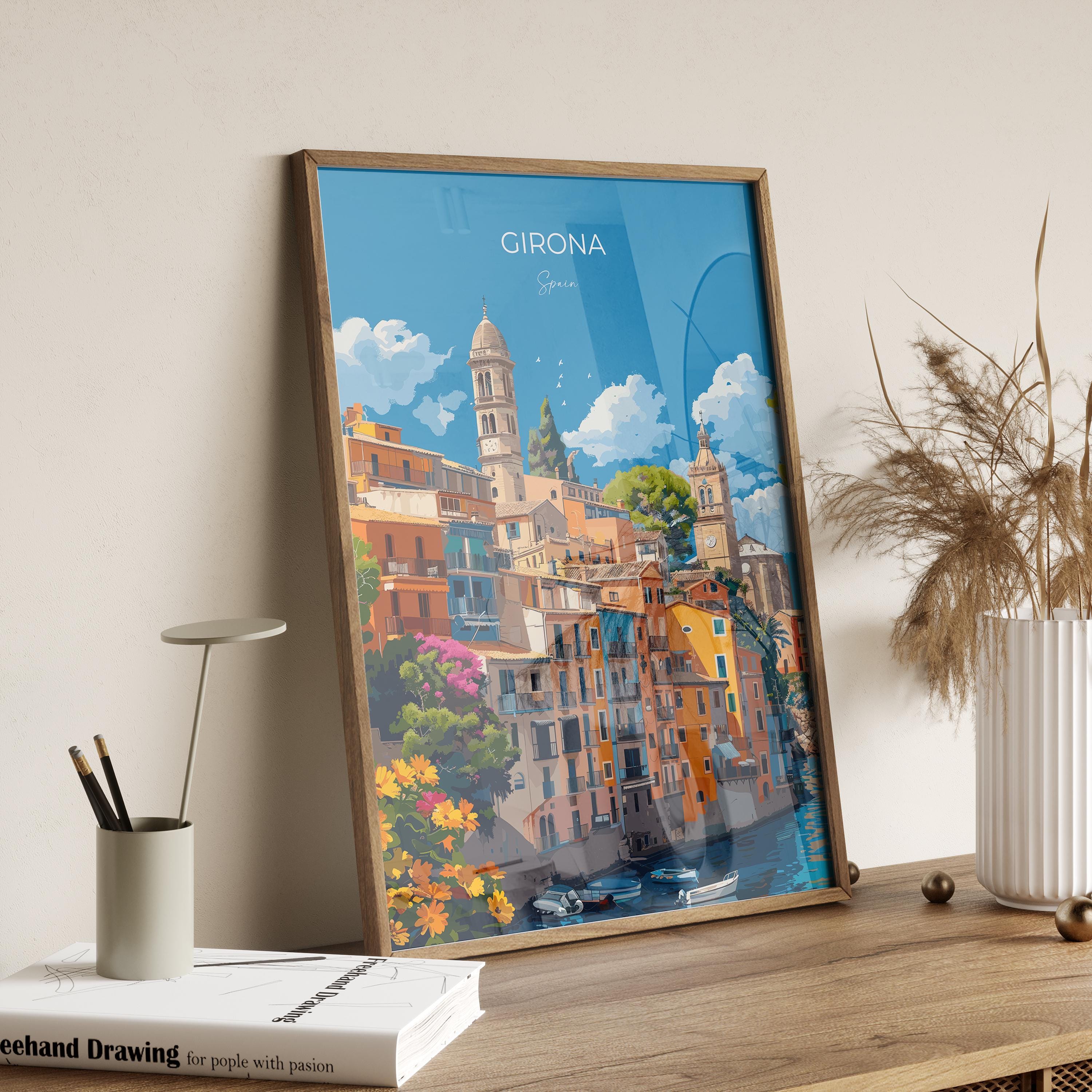 Girona Travel Poster, Travel Print of Girona, Spain Poster, Girona Art Lovers Gift, Spain Wall Art NQ Media Designs