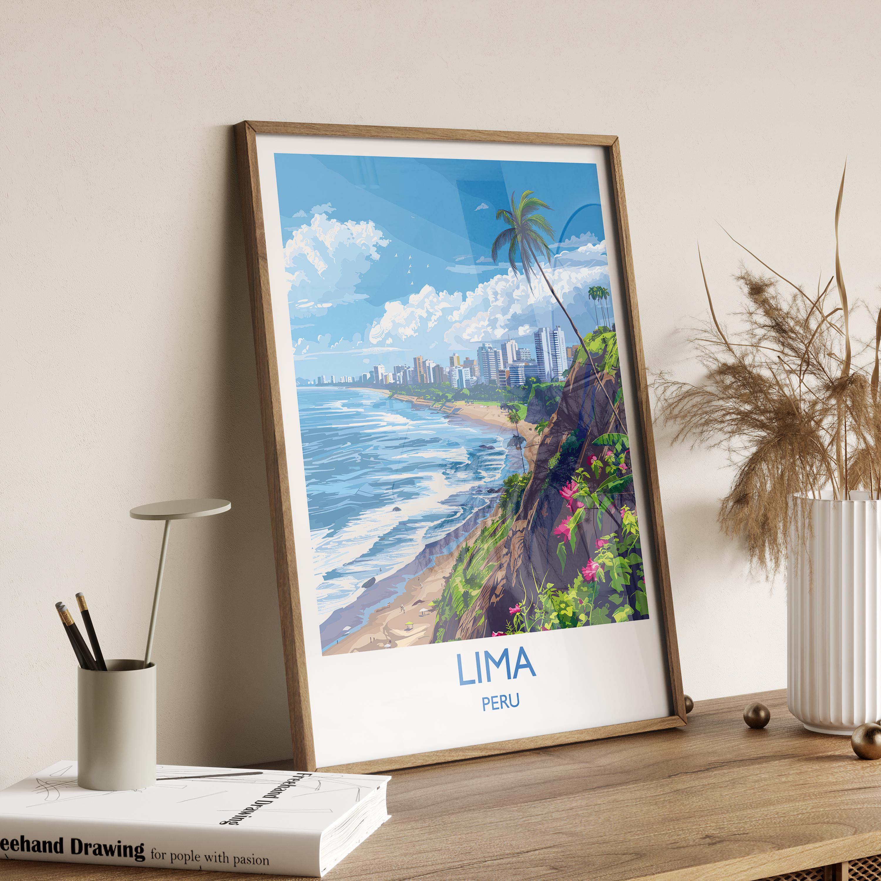 Lima Travel Print, Travel Poster of Lima, Peru Poster, Lima Wall Art Lovers Gift, Peru Art NQ Media Designs